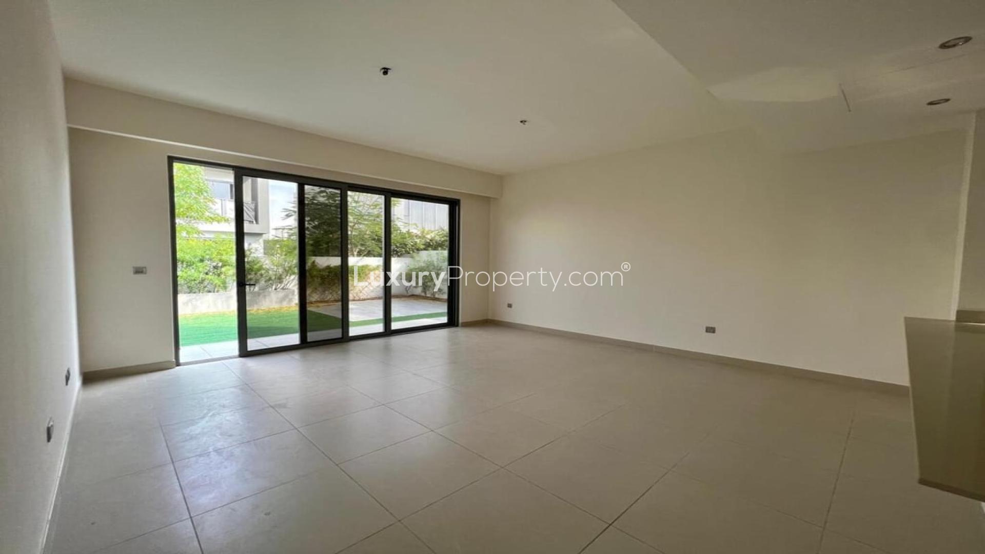 Elegant villa exterior with lush garden in Sidra Villas II, Dubai Hills Estate