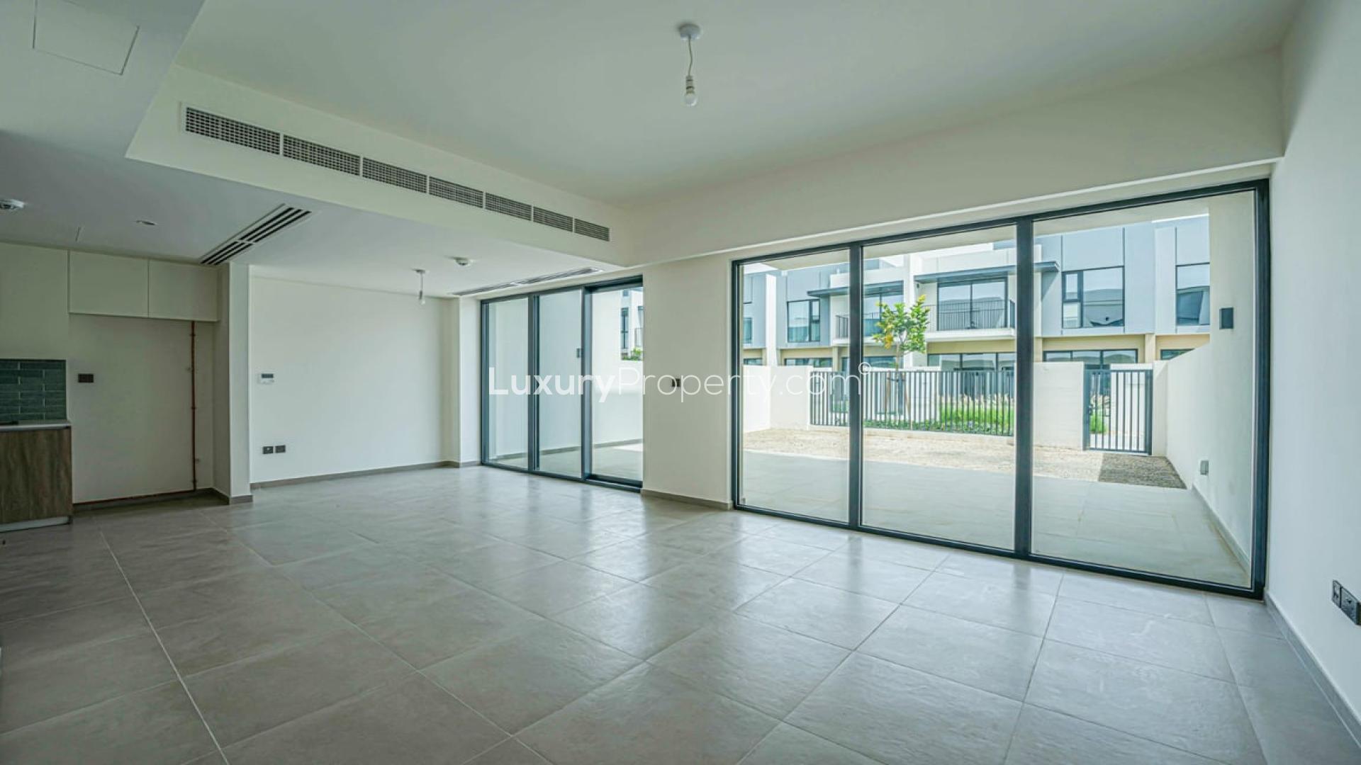 Contemporary villa exterior with patio in Eden, The Valley; three-bedroom rental property