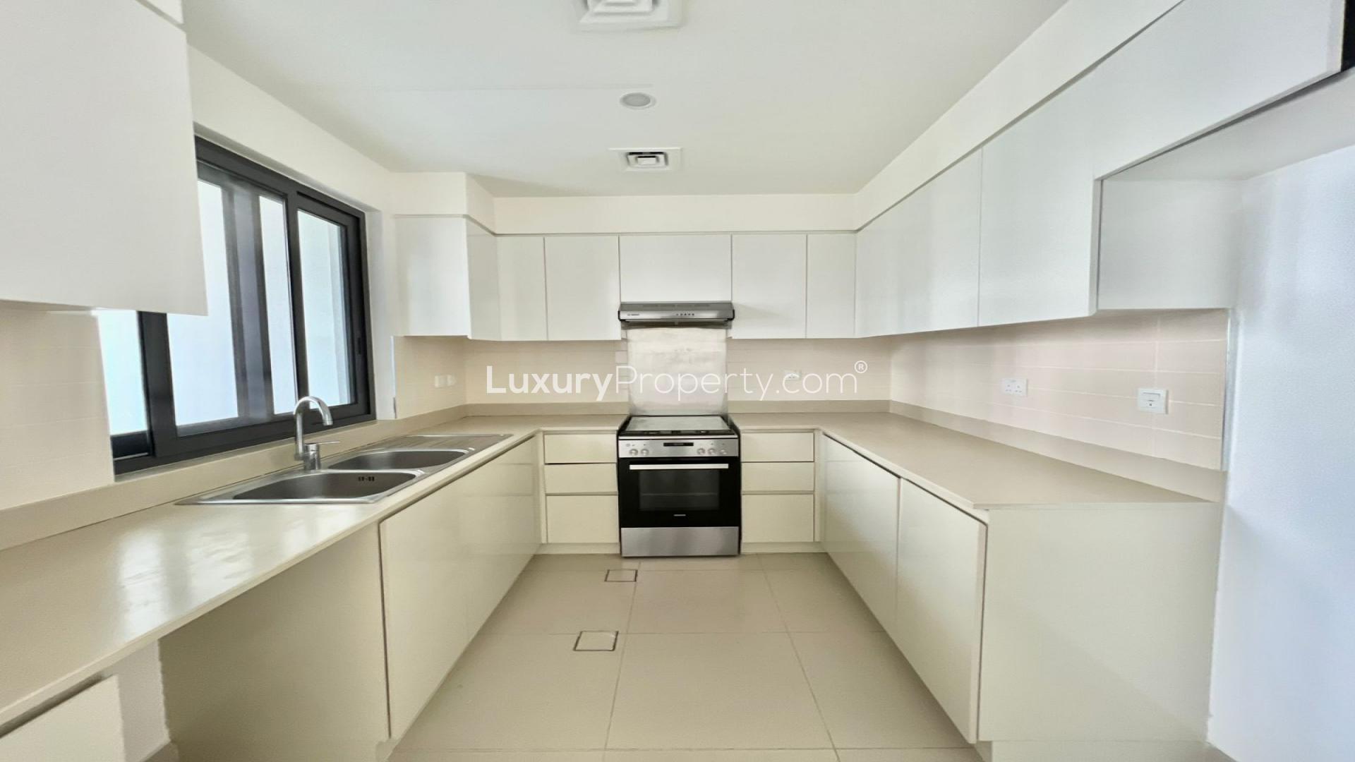Vacant 3-bedroom villa interior, spacious living area with large windows, Dubai Hills Estate