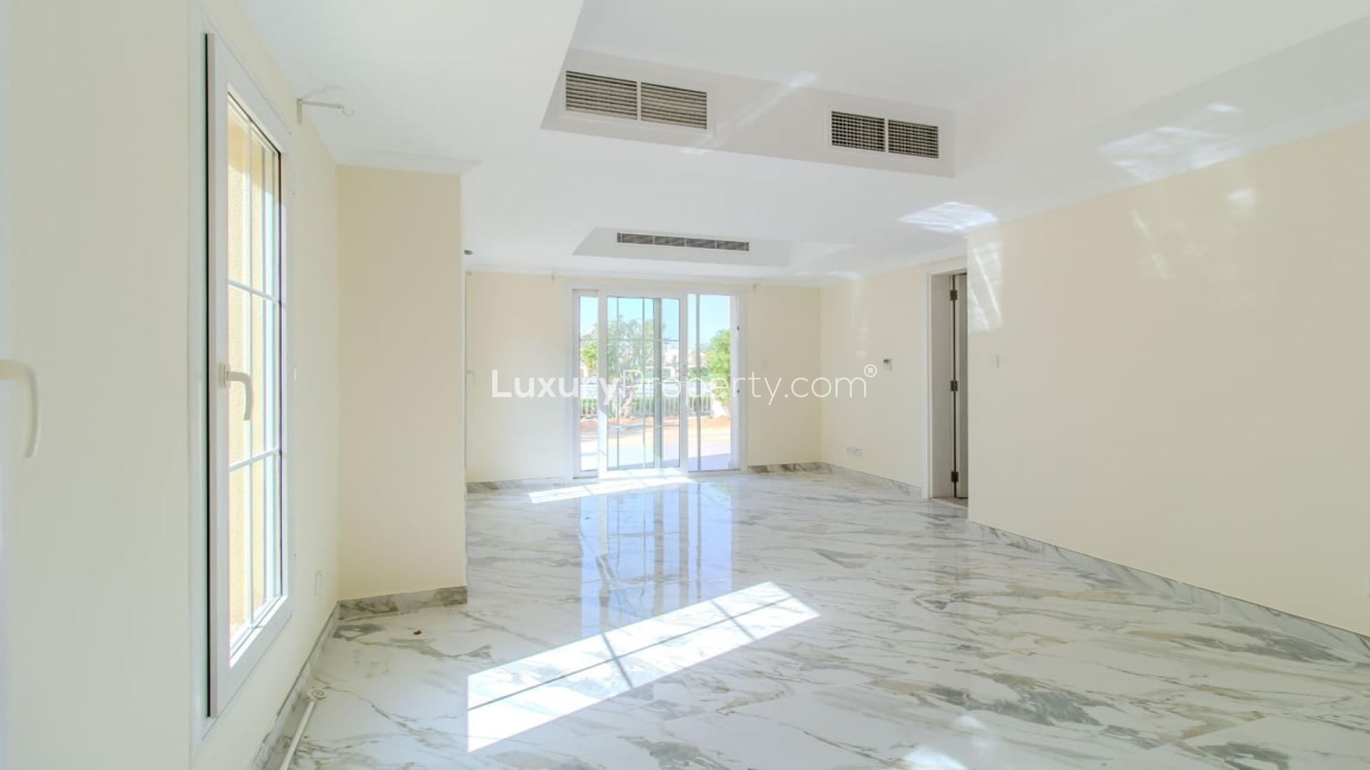 Fully upgraded 3-bedroom villa exterior in Springs 4, The Springs, with spacious patio