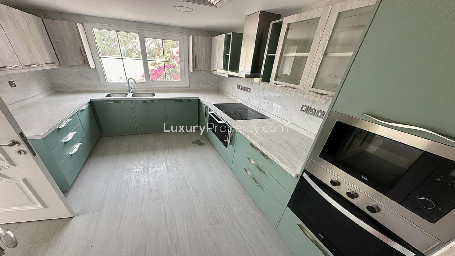 Spacious living room with large windows in Al Reem villa, Arabian Ranches for rent