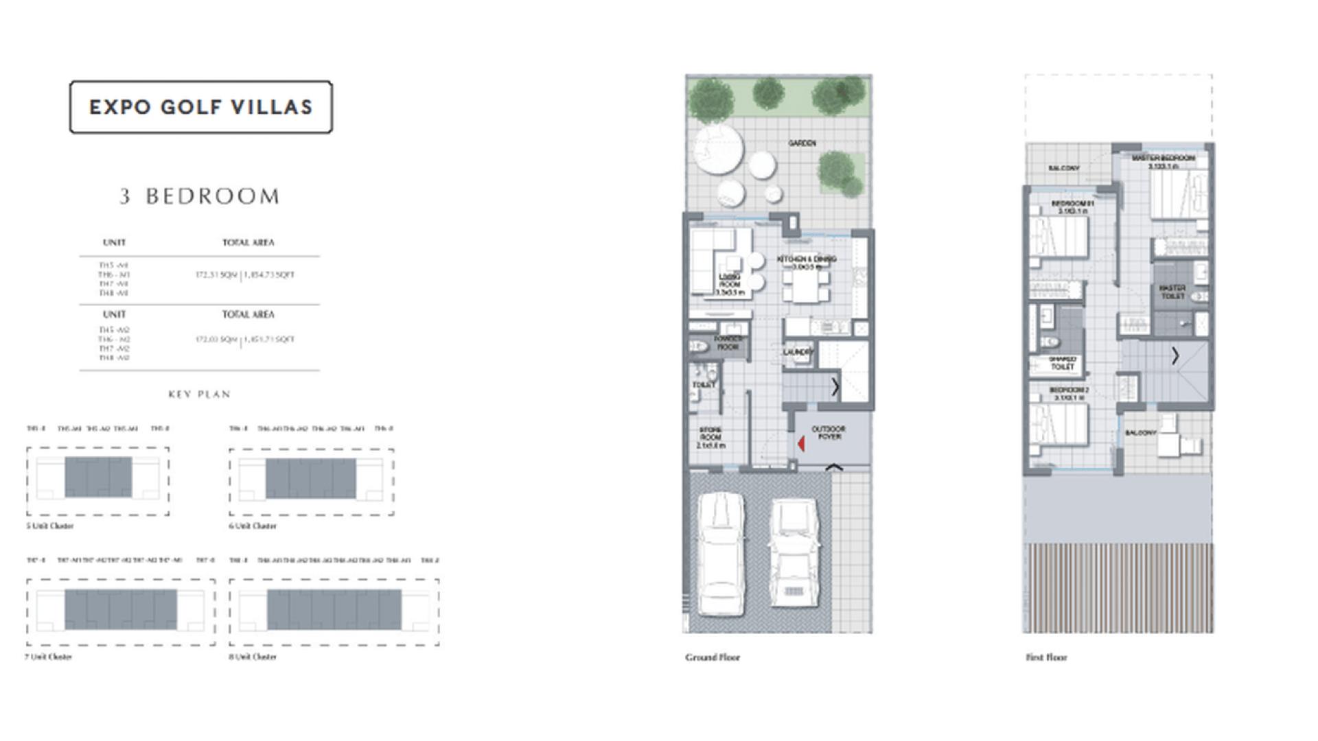 Floorplan of three-bedroom villa at Expo Golf Villas, Emaar South, Dubai South