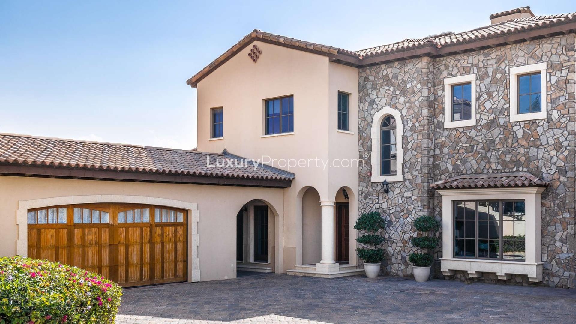 Exterior view of Firestone Villa in Jumeirah Golf Estates, Earth community, for sale