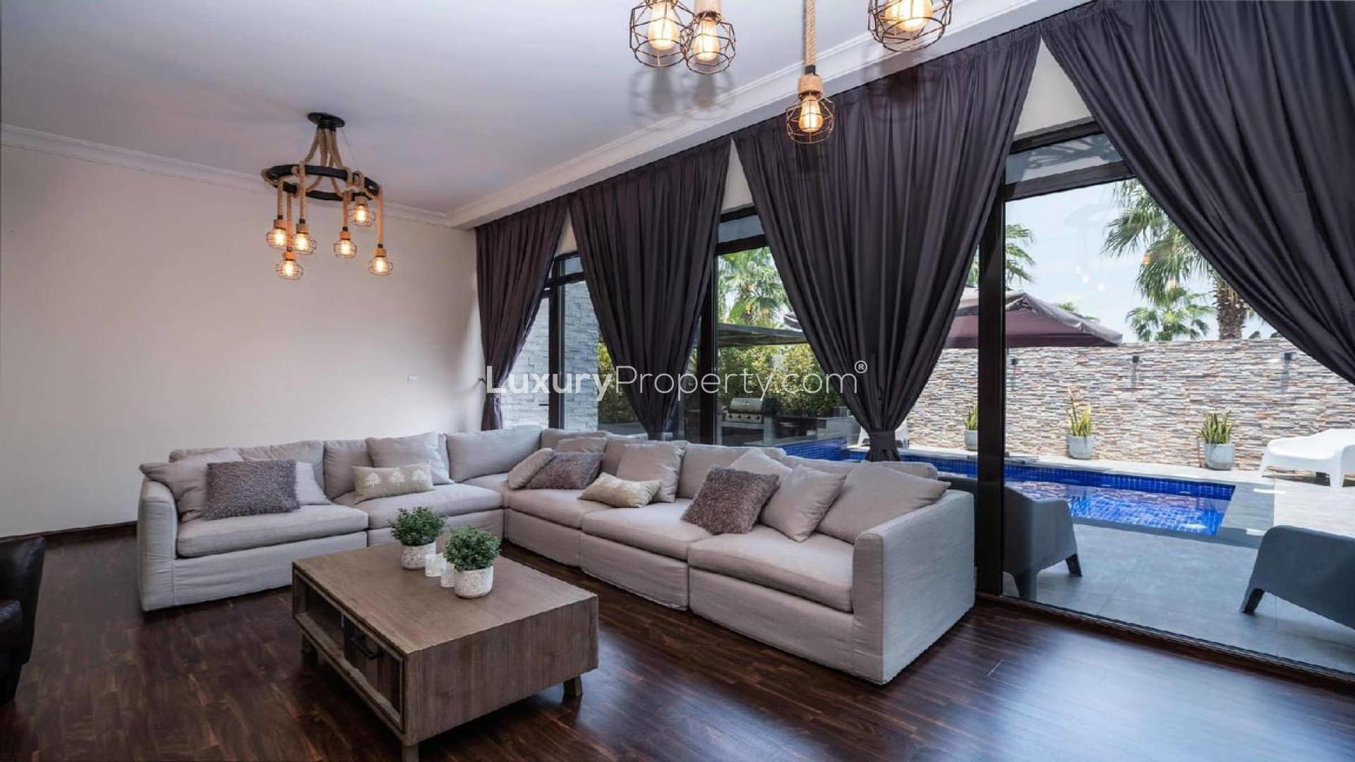 Front view of modern 3-bedroom villa for sale in Damac Hills, Whitefield community