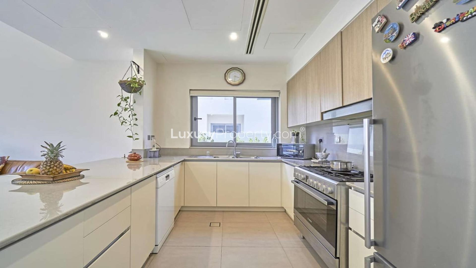 Three-bedroom villa exterior in Sidra, Dubai Hills Estate, featuring modern architecture and landscaping