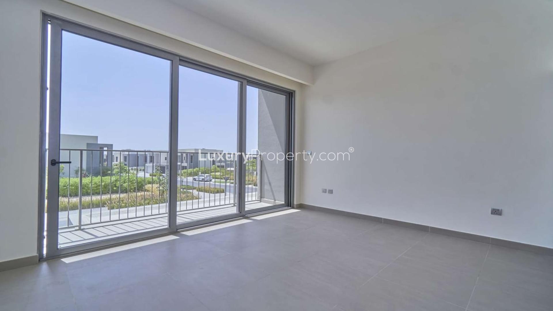 Modern 3-bedroom villa exterior in Sidra Villas, Dubai Hills Estate, single row, for sale