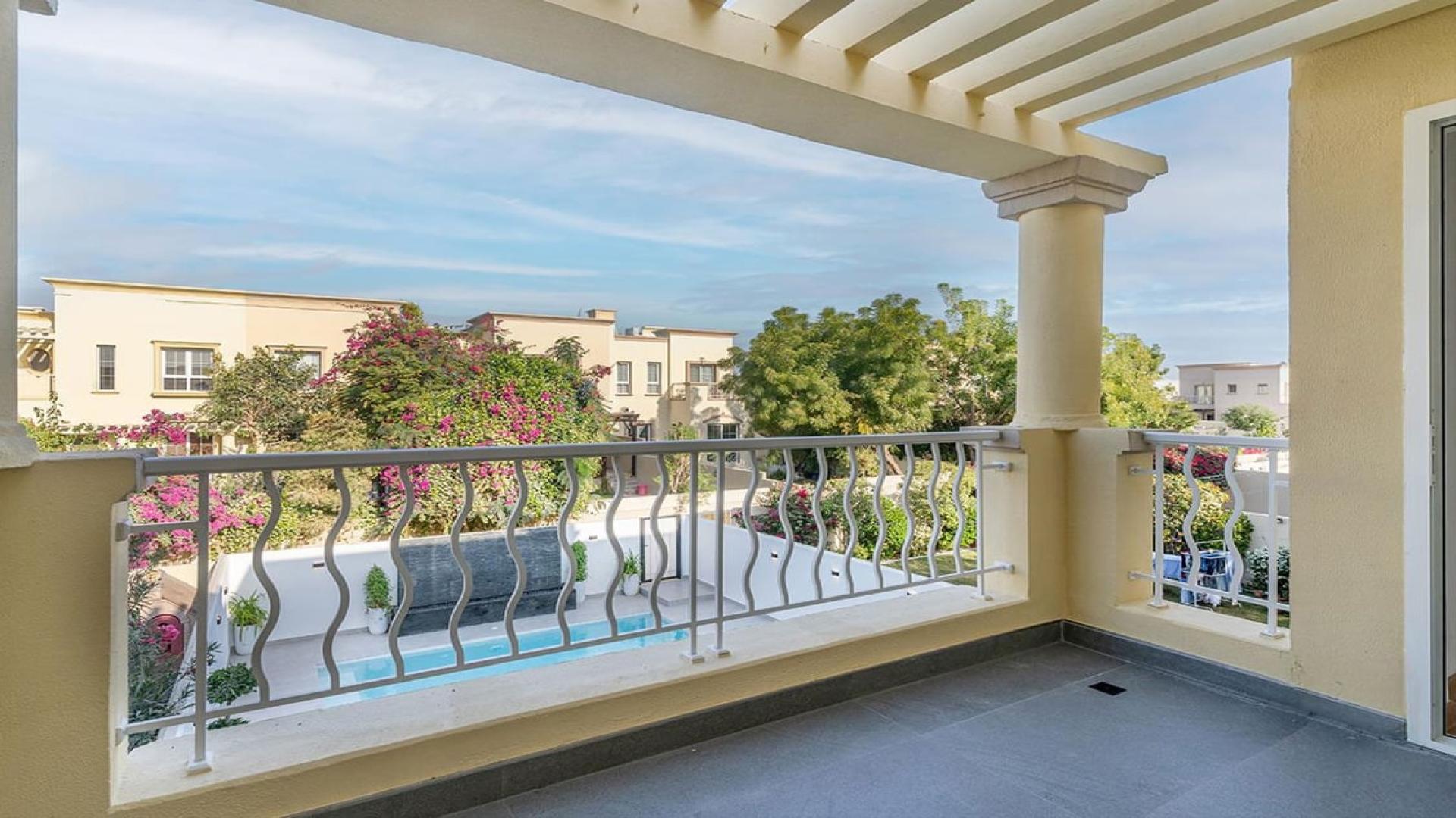 Luxurious villa patio with private pool and barbecue area in Springs 11, Dubai