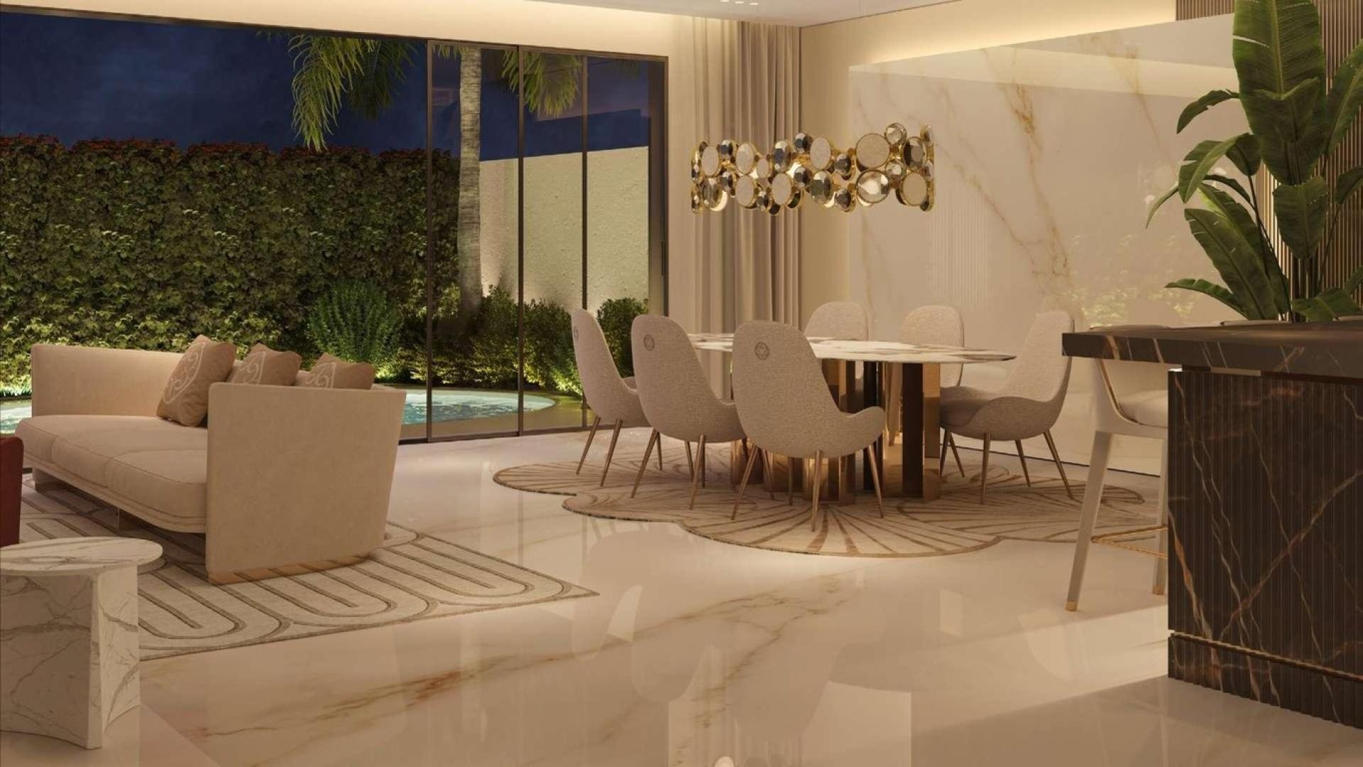 Luxurious 3-bedroom villa exterior in Jasmine Lane, Jumeirah Golf Estates at twilight