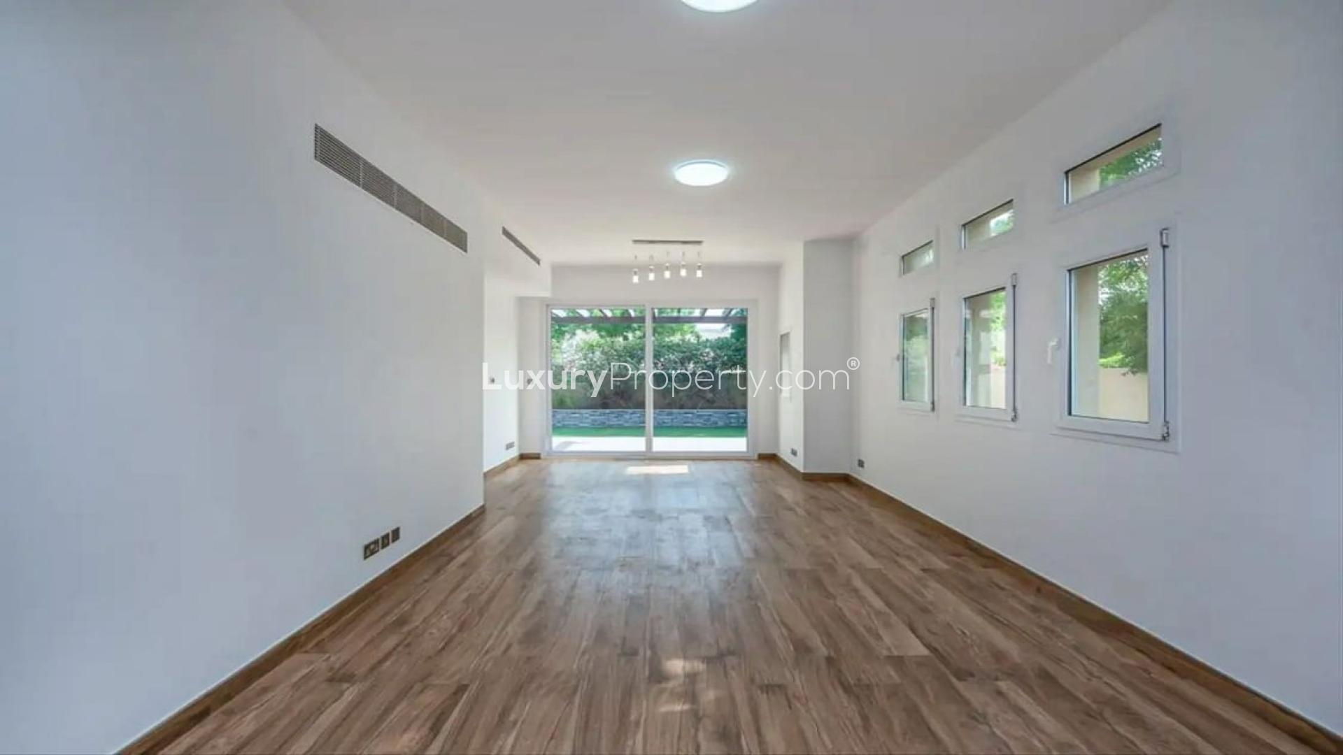 Upgraded 3-bedroom villa exterior with patio in Zulal, The Lakes, Dubai for sale