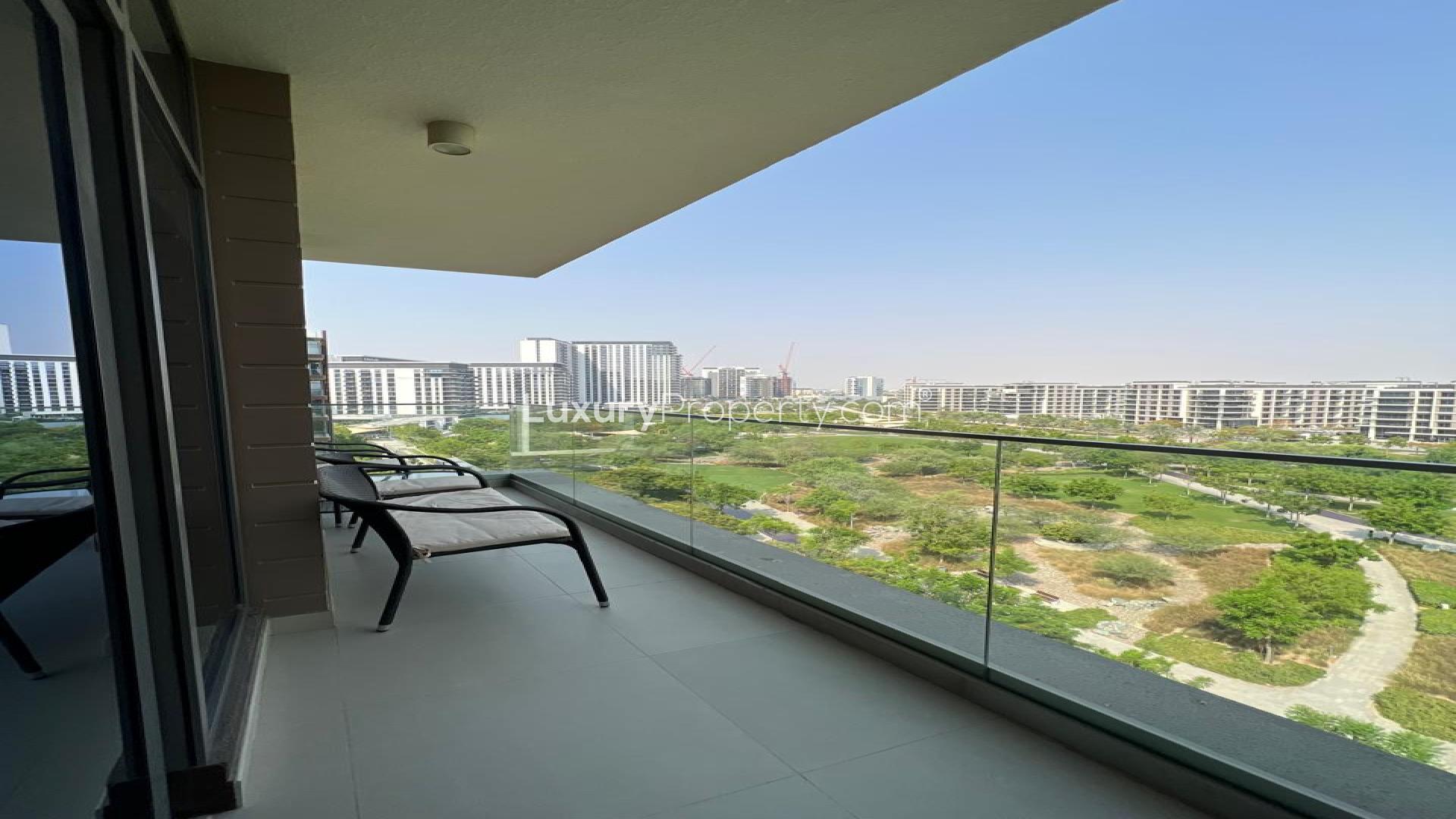 Corner unit balcony with park view in Dubai Hills