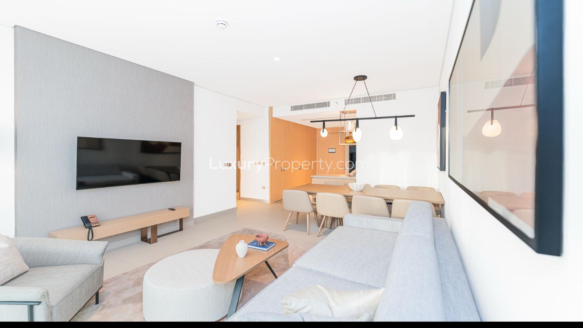 Modern living and dining area in Vida Dubai Mall apartment for rent, Downtown