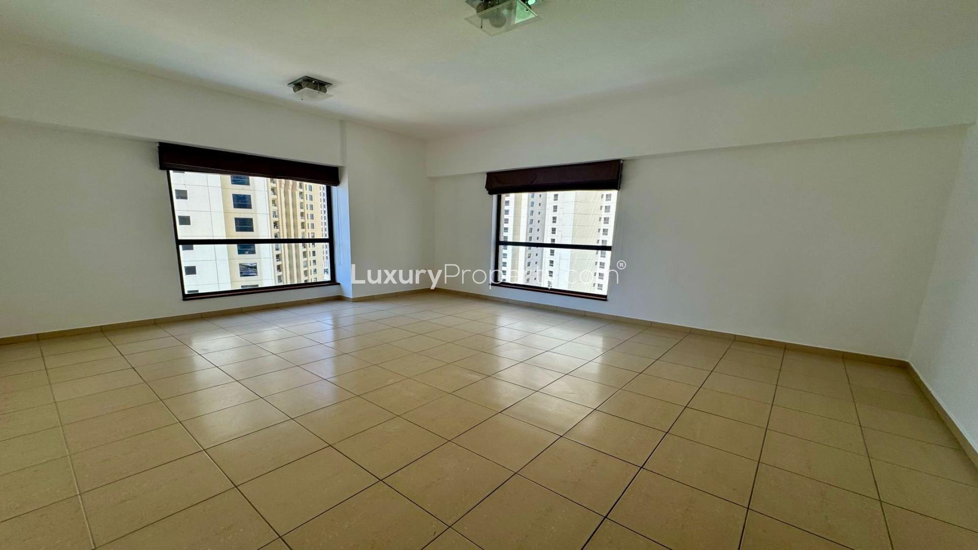 Jumeirah Beach Residence view from Sadaf 8 apartment, showcasing marina and skyscrapers