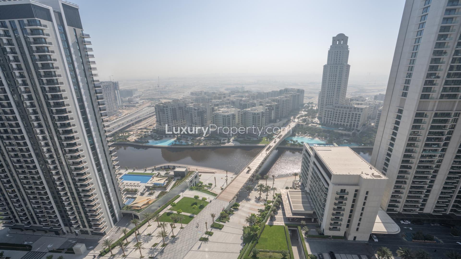Mid-floor apartment balcony with lagoon view in Creek Gate Tower 2, Dubai Creek Harbour