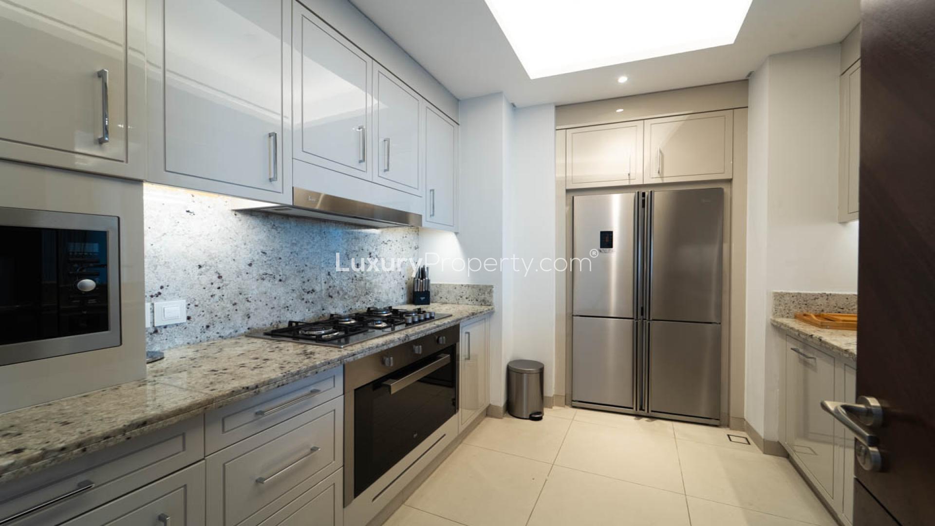 Furnished bedroom with Downtown Dubai skyline view at The Address Sky View Tower 2