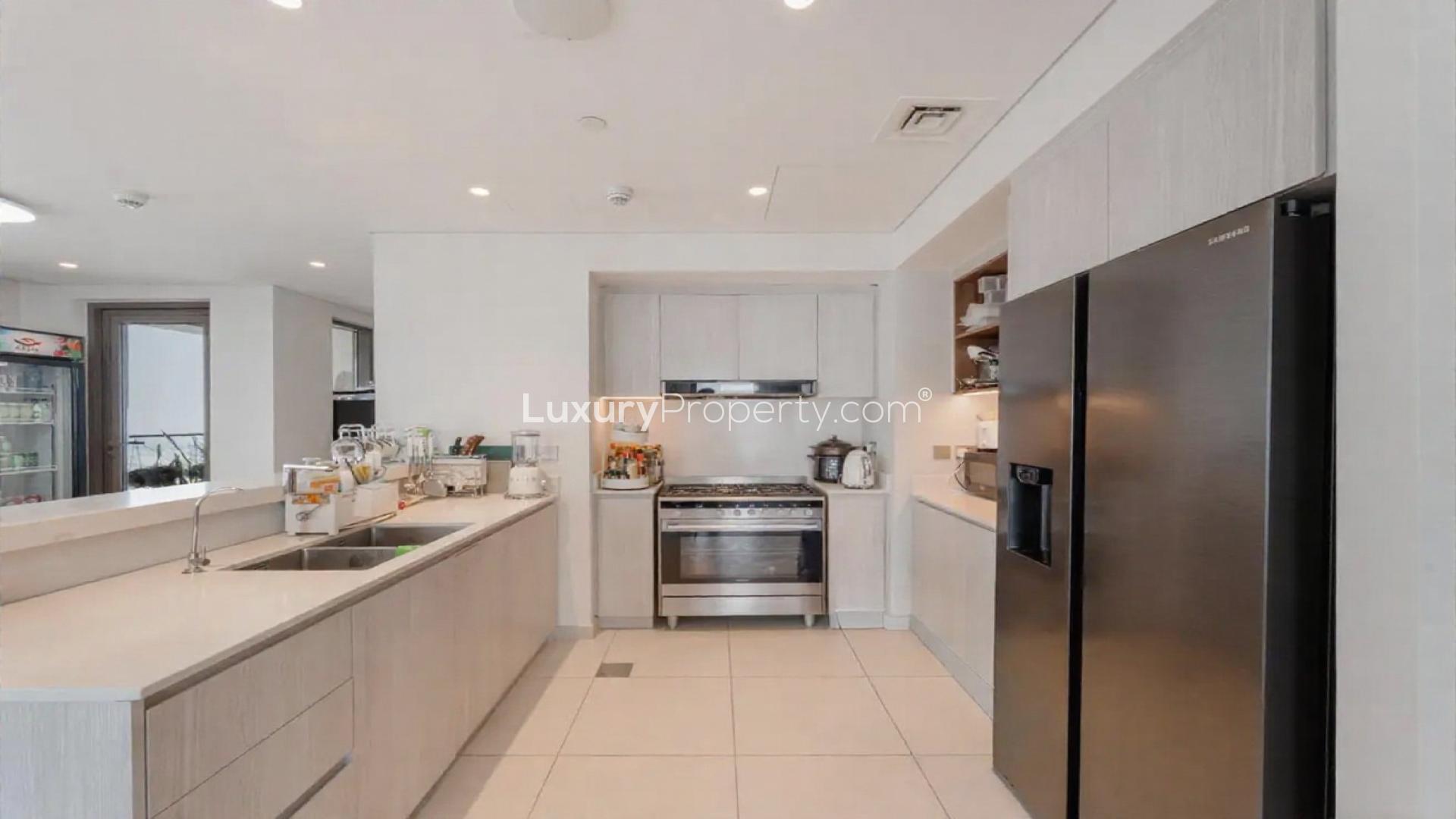 Open-plan living room in luxury apartment, Creek Beach, Vida Creek Harbour, high floor