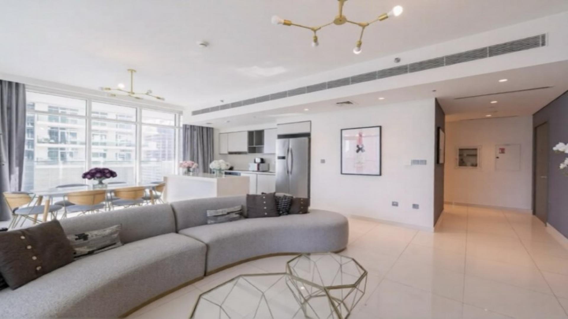 N/A,Modern open-plan living area in Sunrise Bay Tower 2 apartment, Emaar Beachfront, for rent