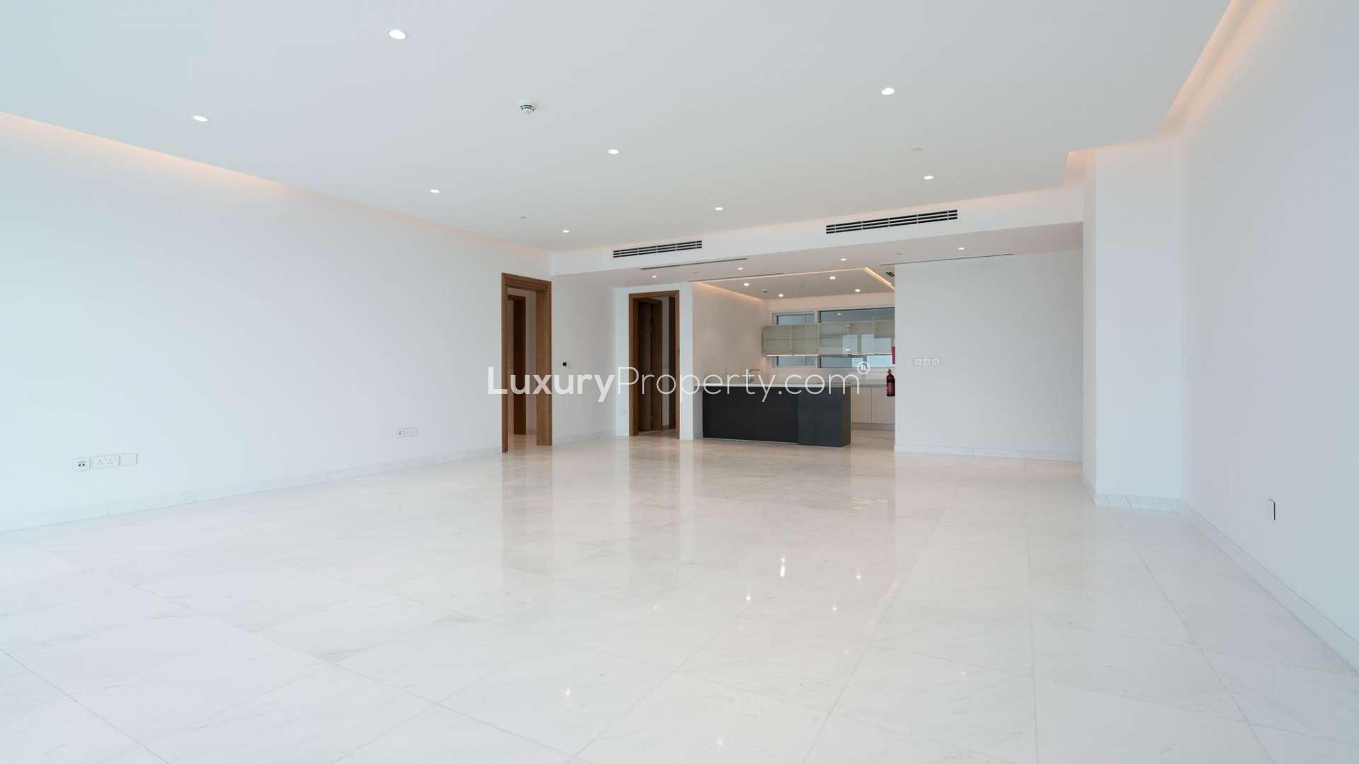 Modern kitchen and living area in 3-bedroom apartment, 1 JBR, Jumeirah Beach Residence