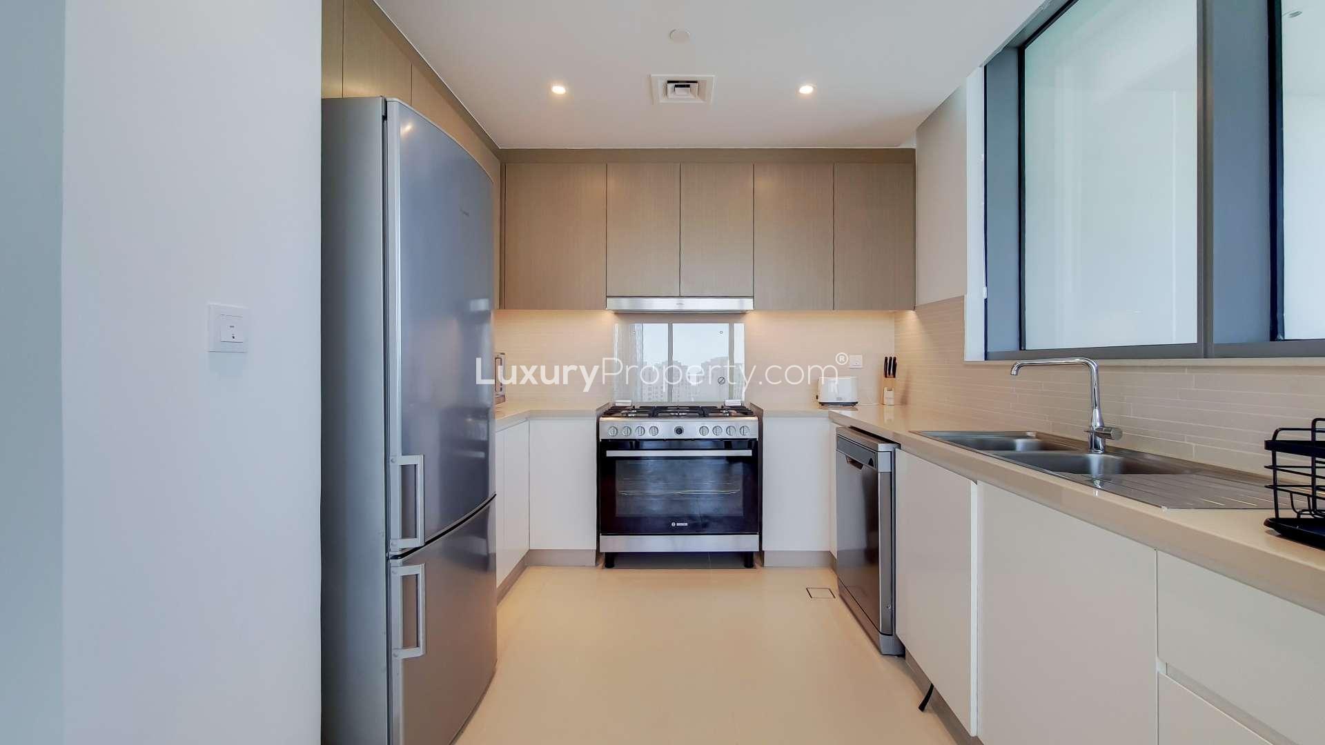 Modern, fully furnished apartment interior with sea views in Dubai Marina, 5242 community