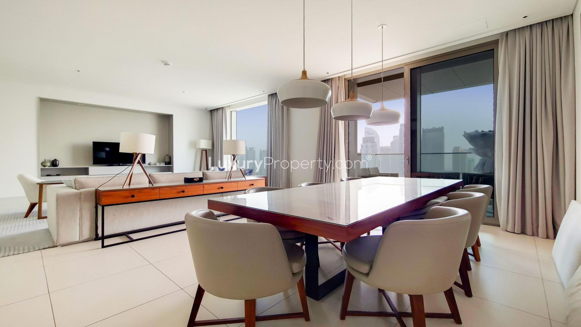 Furnished bedroom with Burj Khalifa views, Vida Residence Downtown Dubai apartment for rent
