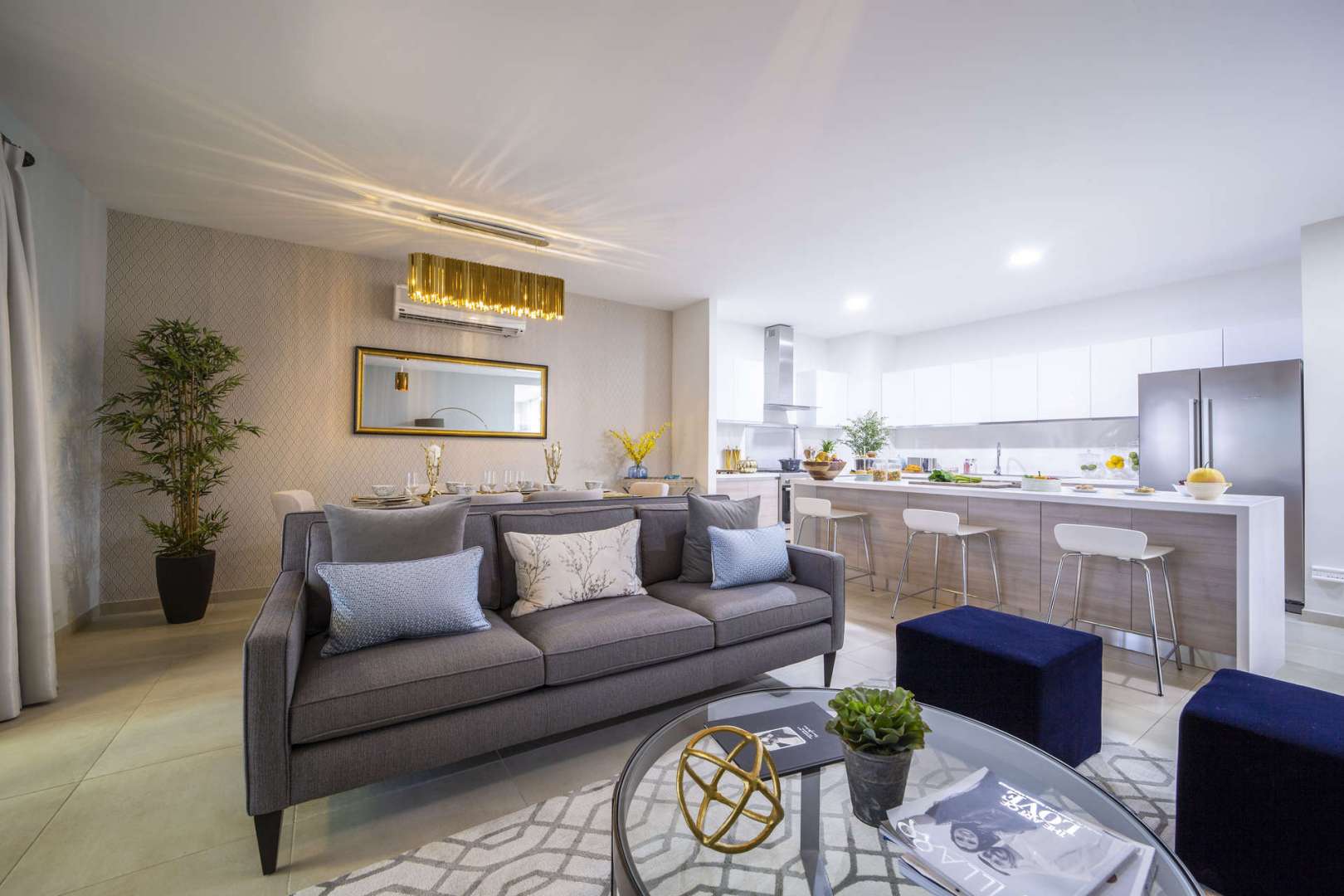 Luxurious bedroom in Al Andalus apartment, Jumeirah Golf Estates, with elegant decor and furniture