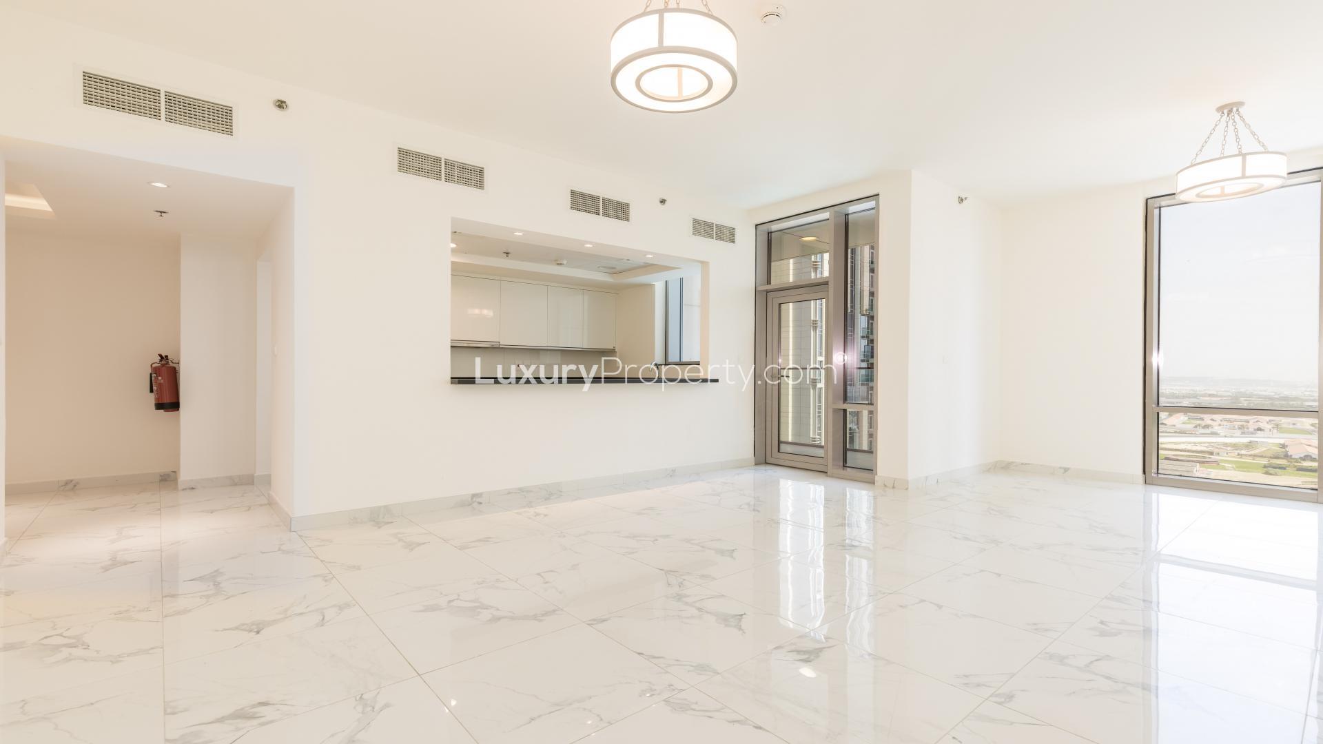 Sunset view from Al Habtoor City apartment in Business Bay, Dubai skyline visible