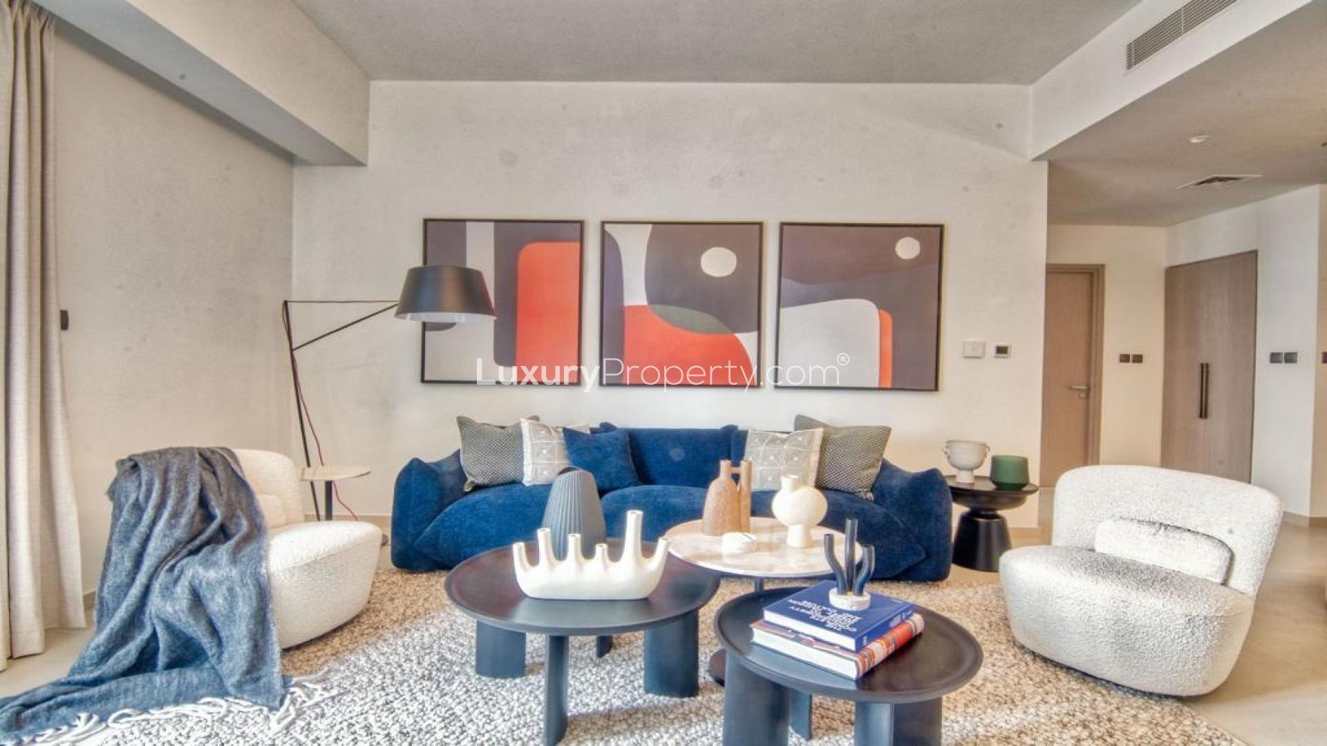 Modern kitchen and dining area in 3-bedroom apartment, Act Towers, Downtown Dubai