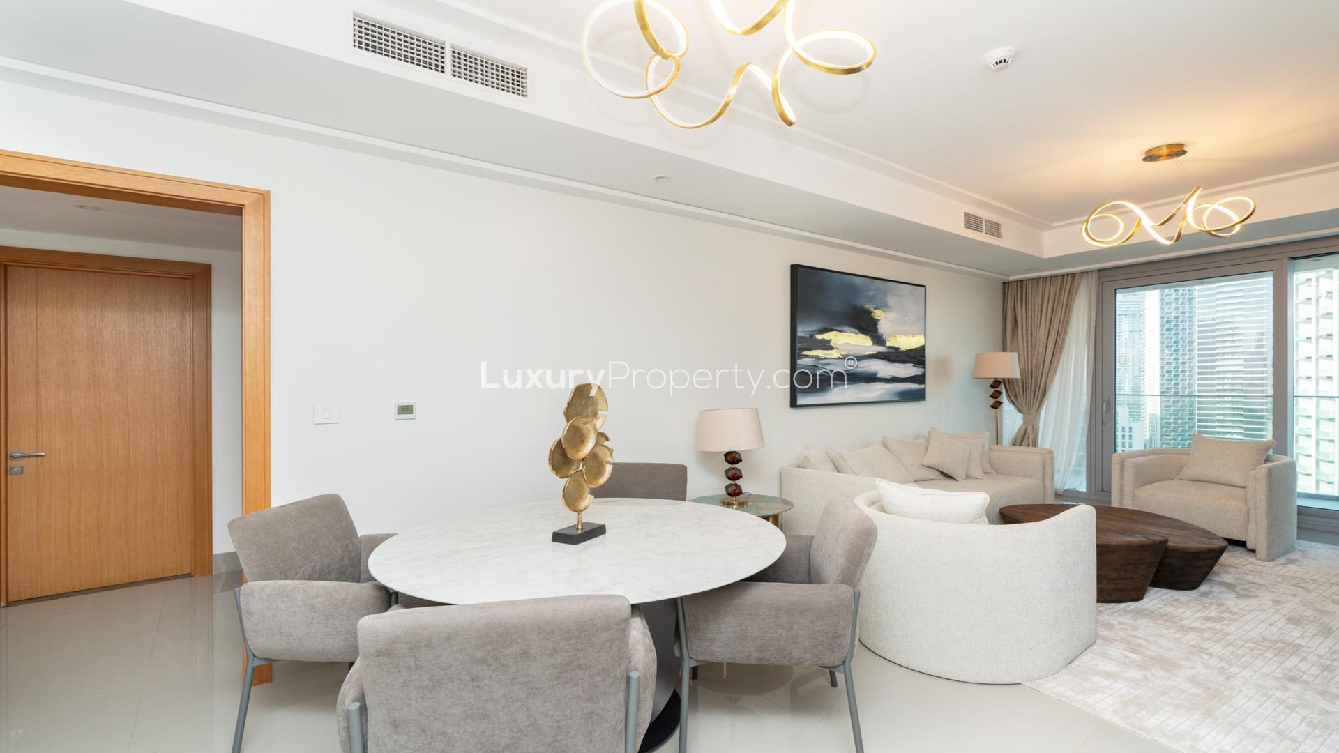 Stylish living room in Opera Grand apartment, Downtown Dubai, with modern decor and elegant lighting