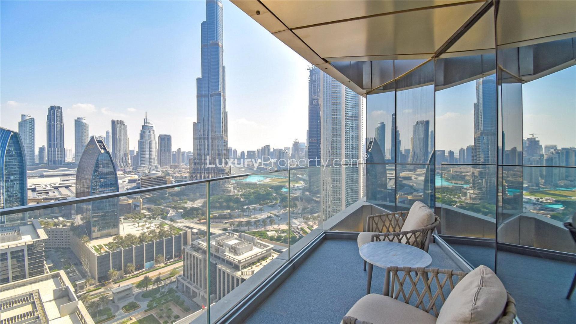 Fully furnished living room in Downtown Dubai apartment at The Address Sky View Towers