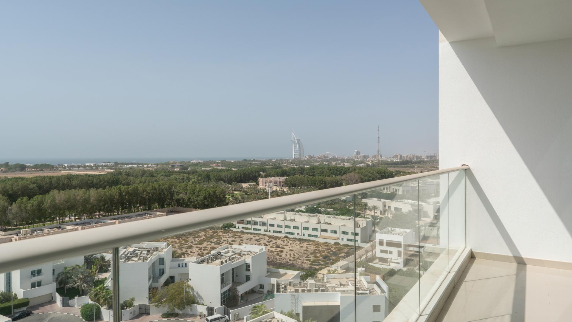 Fully furnished living room in 3-bed apartment, Al Sufouh 1, with modern decor