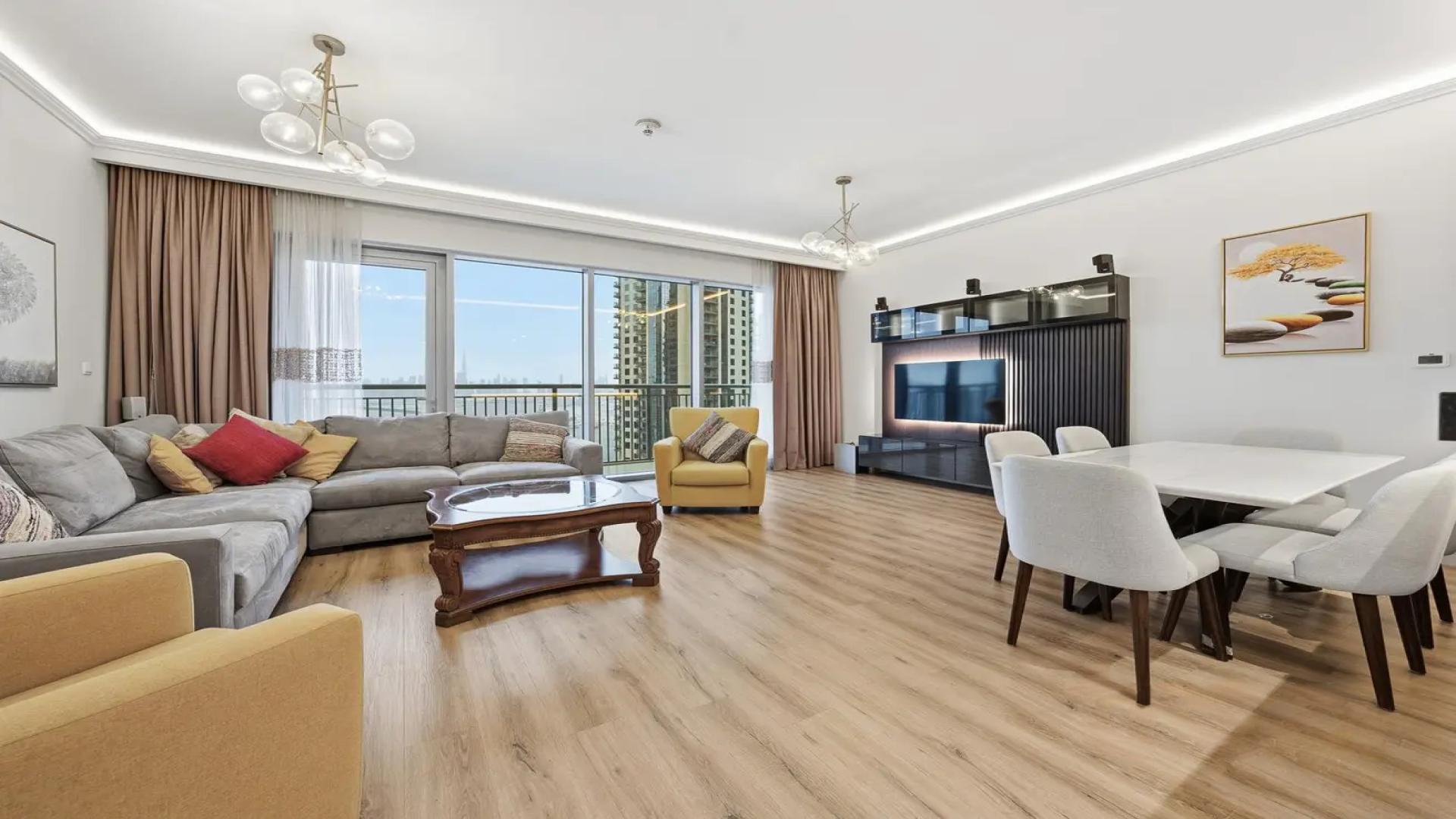 Luxurious living room in vacant, upgraded Dubai Creek Harbour apartment for rent, chiller free