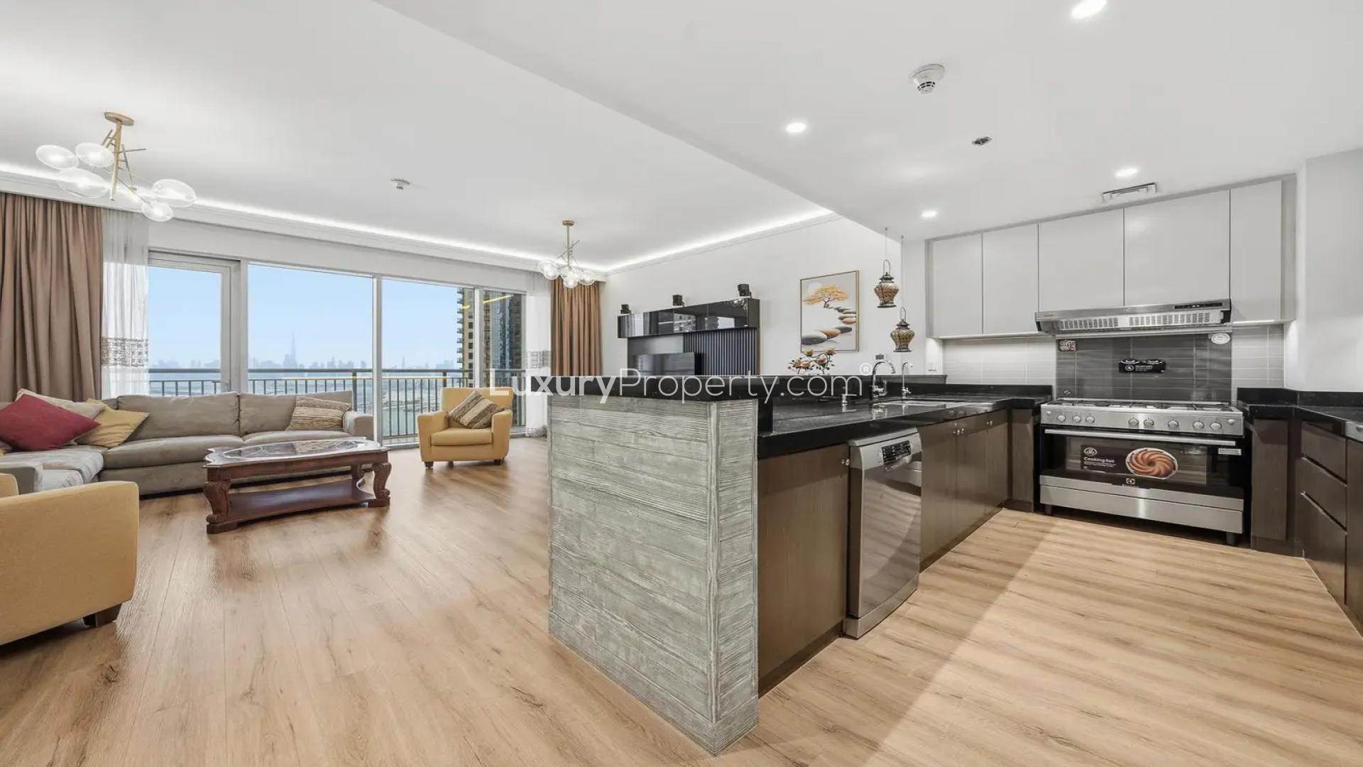 Balcony view from 3-bedroom apartment for rent in Dubai Creek Harbour, Harbour Views 1