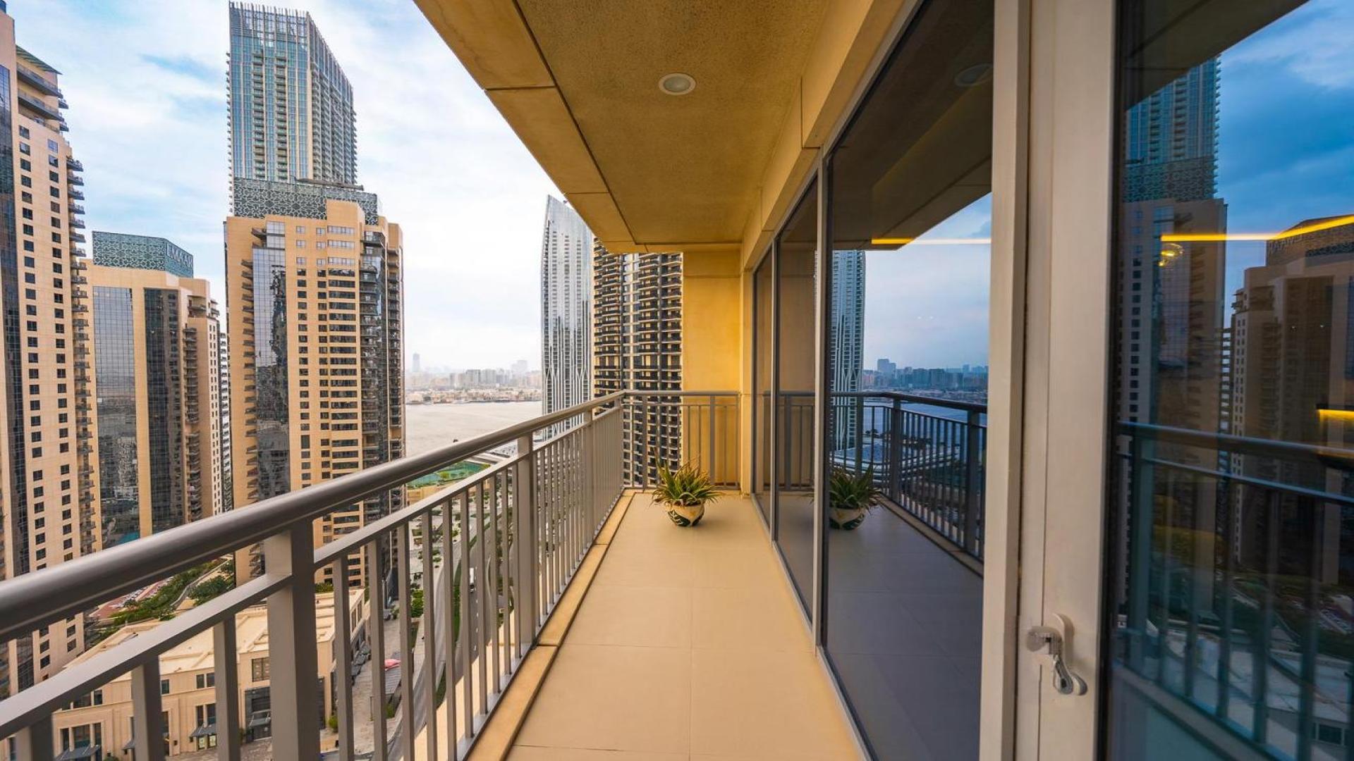 Bright, spacious living room in upgraded 3-bedroom apartment, Harbour Views 1, Dubai Creek Harbour