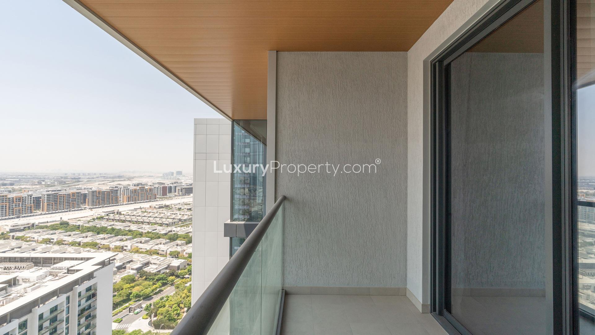 "Spacious balcony view from 3-bed apartment at One Park Avenue