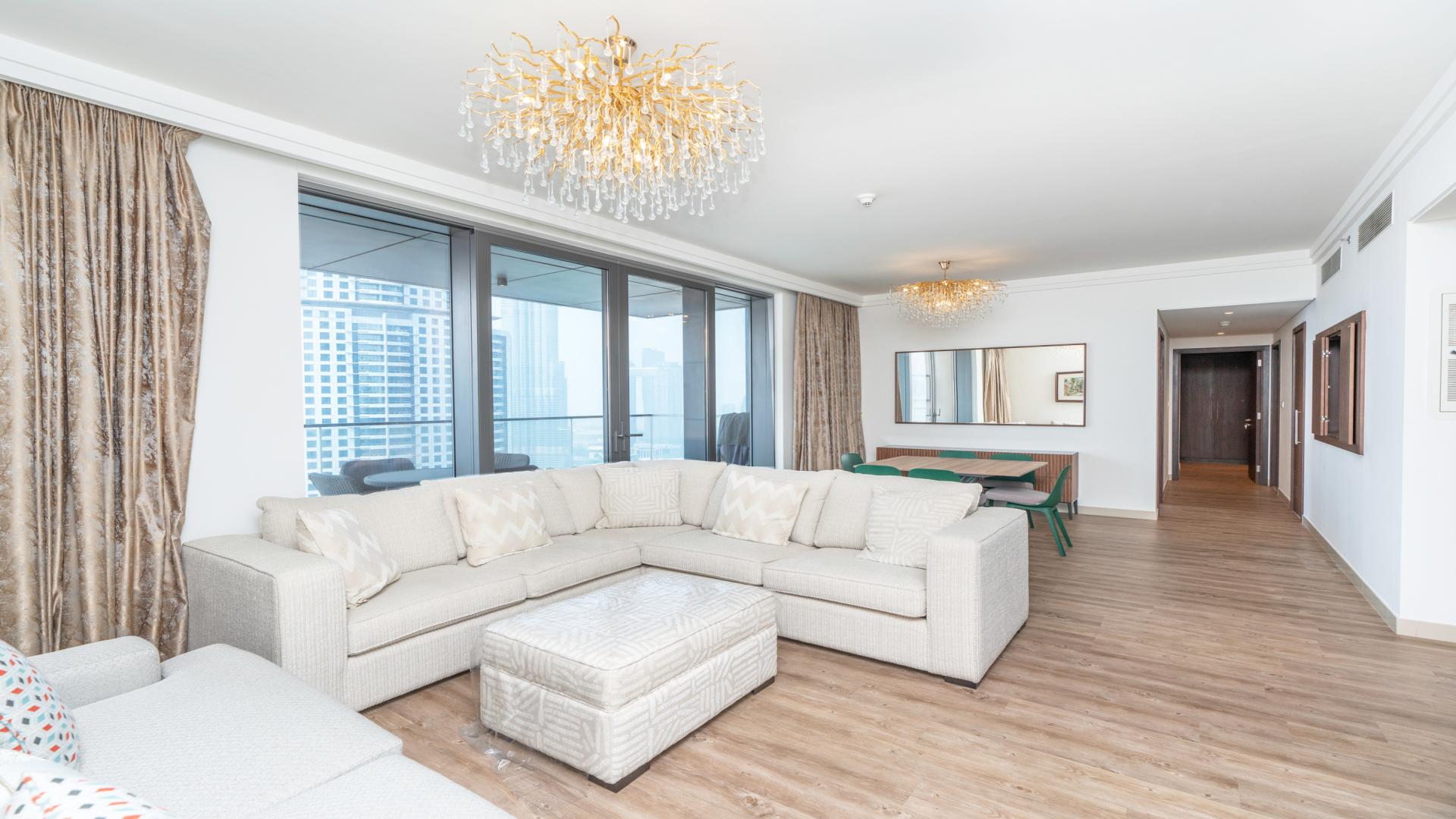 Balcony view from 3-bed apartment in Boulevard Point, Downtown Dubai, overlooking city skyline