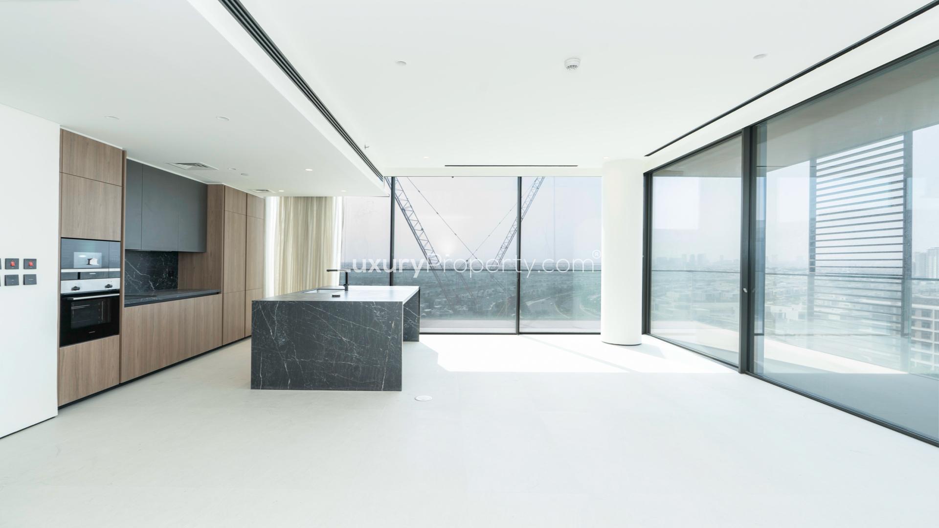 Modern kitchen in 3-bedroom apartment, Park Lane, Dubai Hills Estate, with sleek design