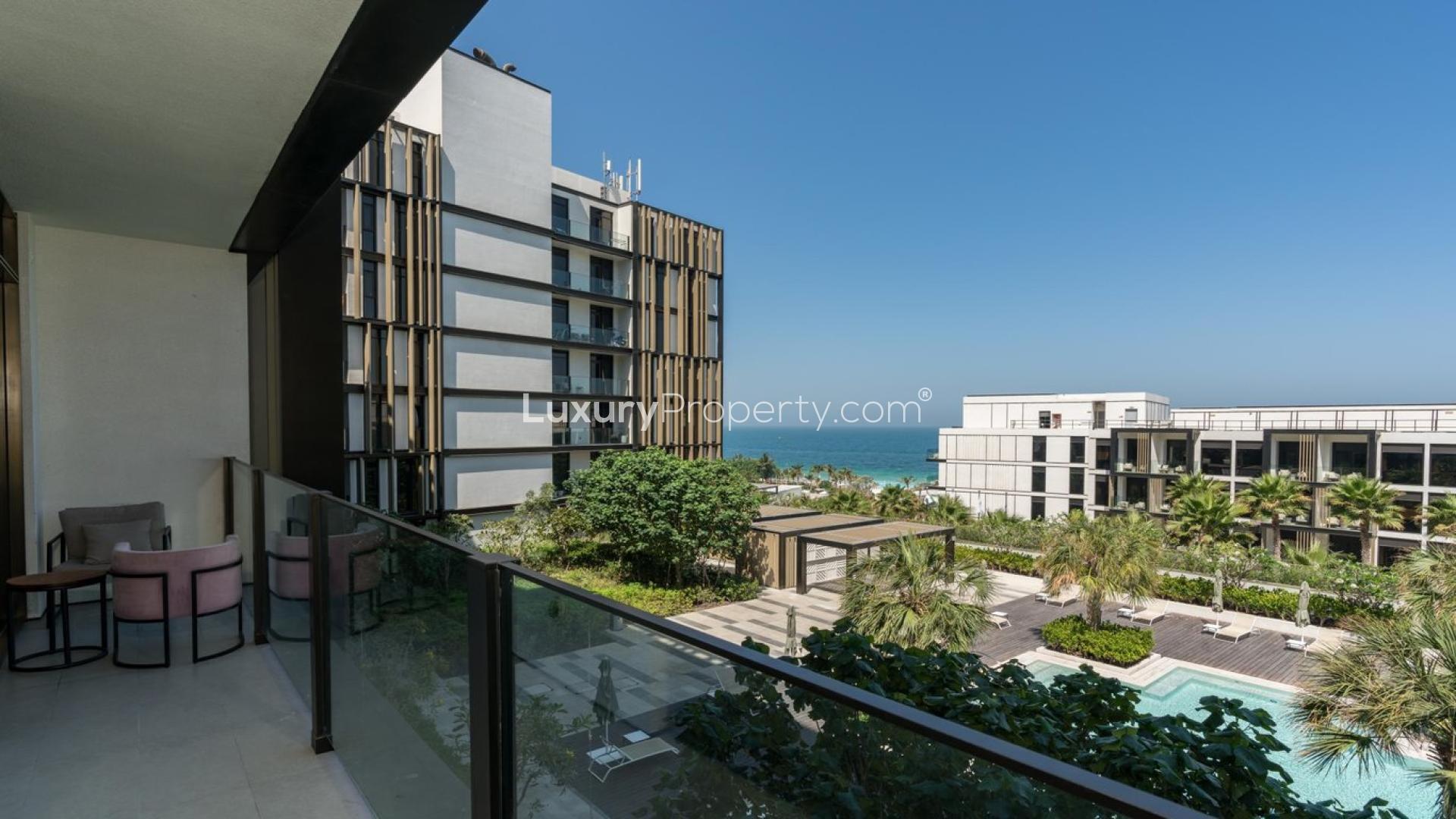 Modern living room and kitchen in 3-bedroom apartment, Caesars Bluewaters Dubai