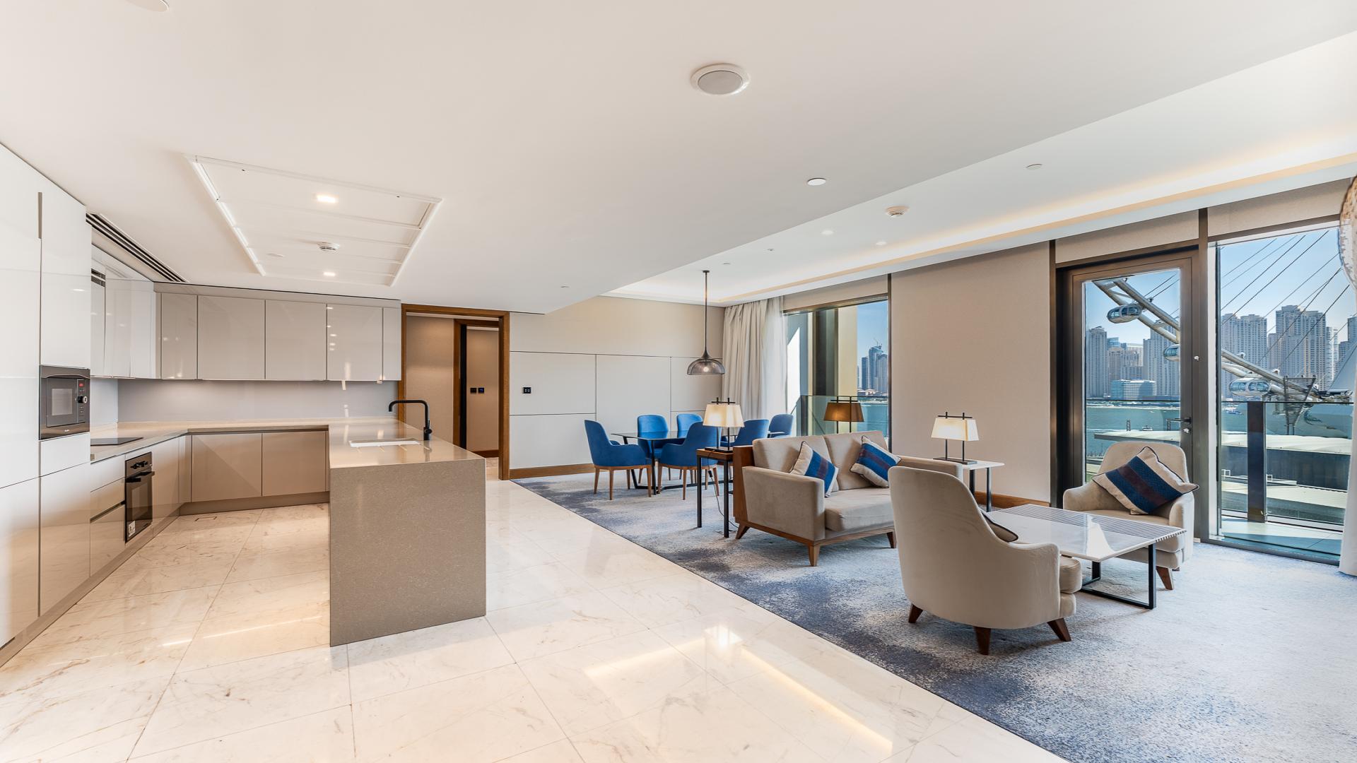 Luxurious living room in 3-bedroom apartment, Bluewaters, Dubai with city view balcony