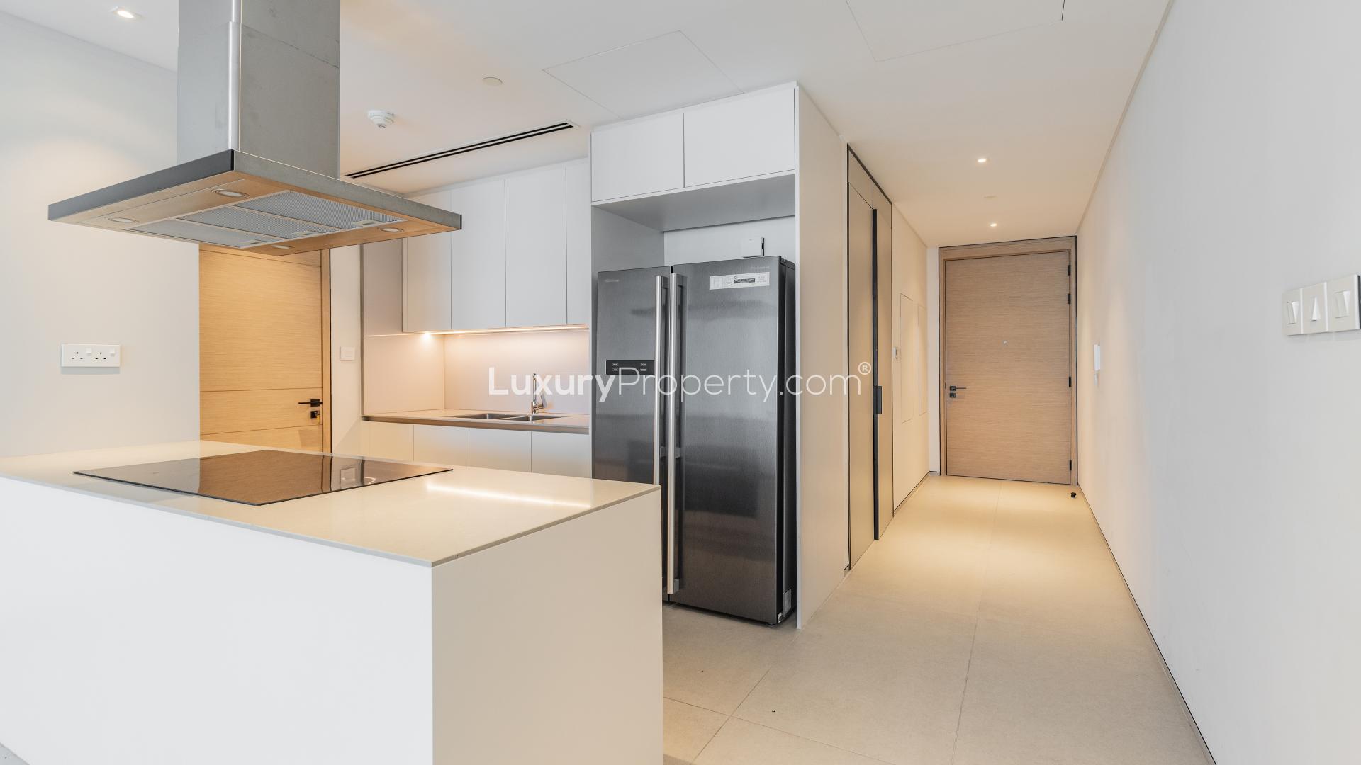 Luxurious open-plan kitchen and living area in JBR apartment, The Address Jumeirah Resort
