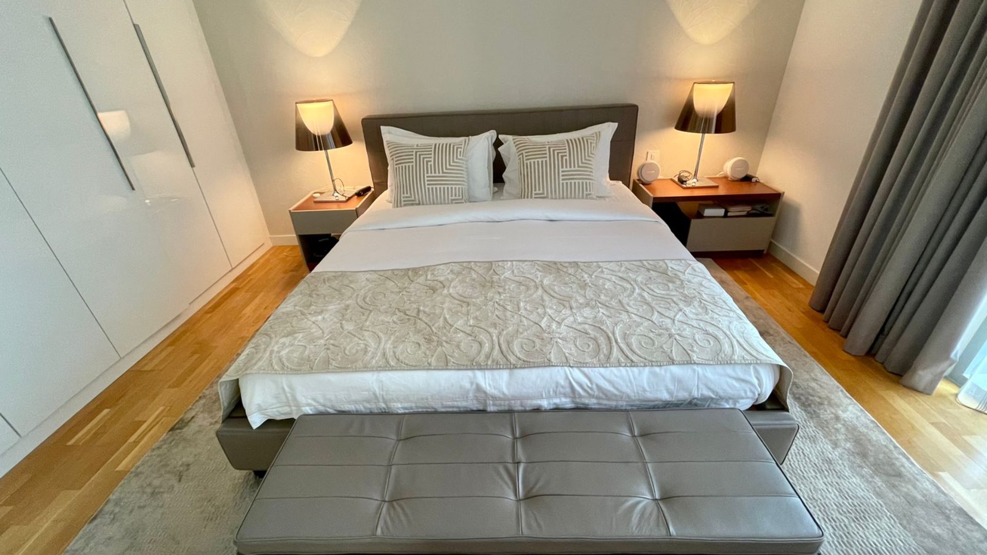 Modern living room in 3-bedroom waterfront apartment, Bluewaters Residence, with elegant furnishings