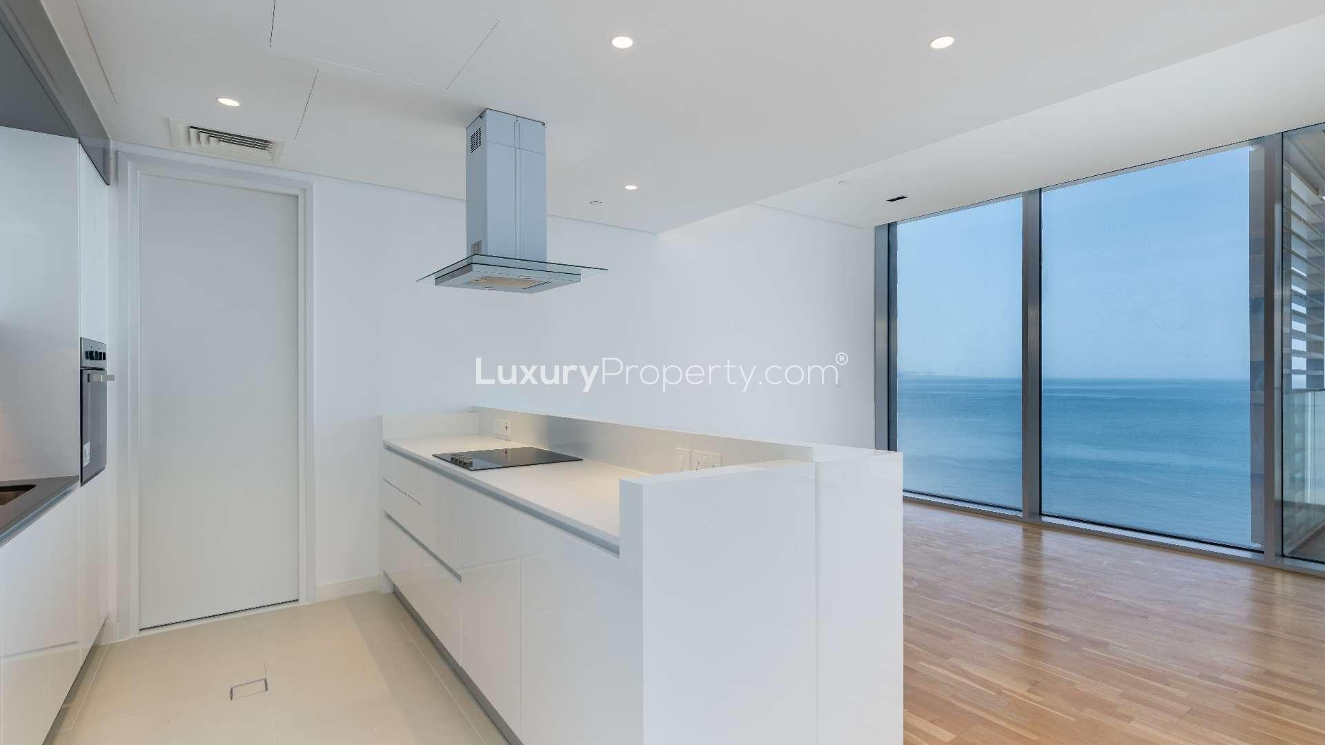 Modern kitchen with sea view in Bluewaters Island apartment for rent