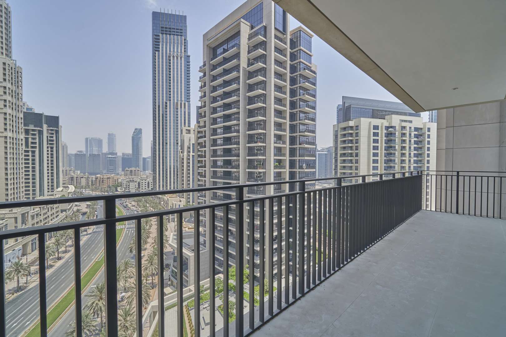 Aerial view of BLVD Crescent, Downtown Dubai, showcasing luxury apartment buildings for rent