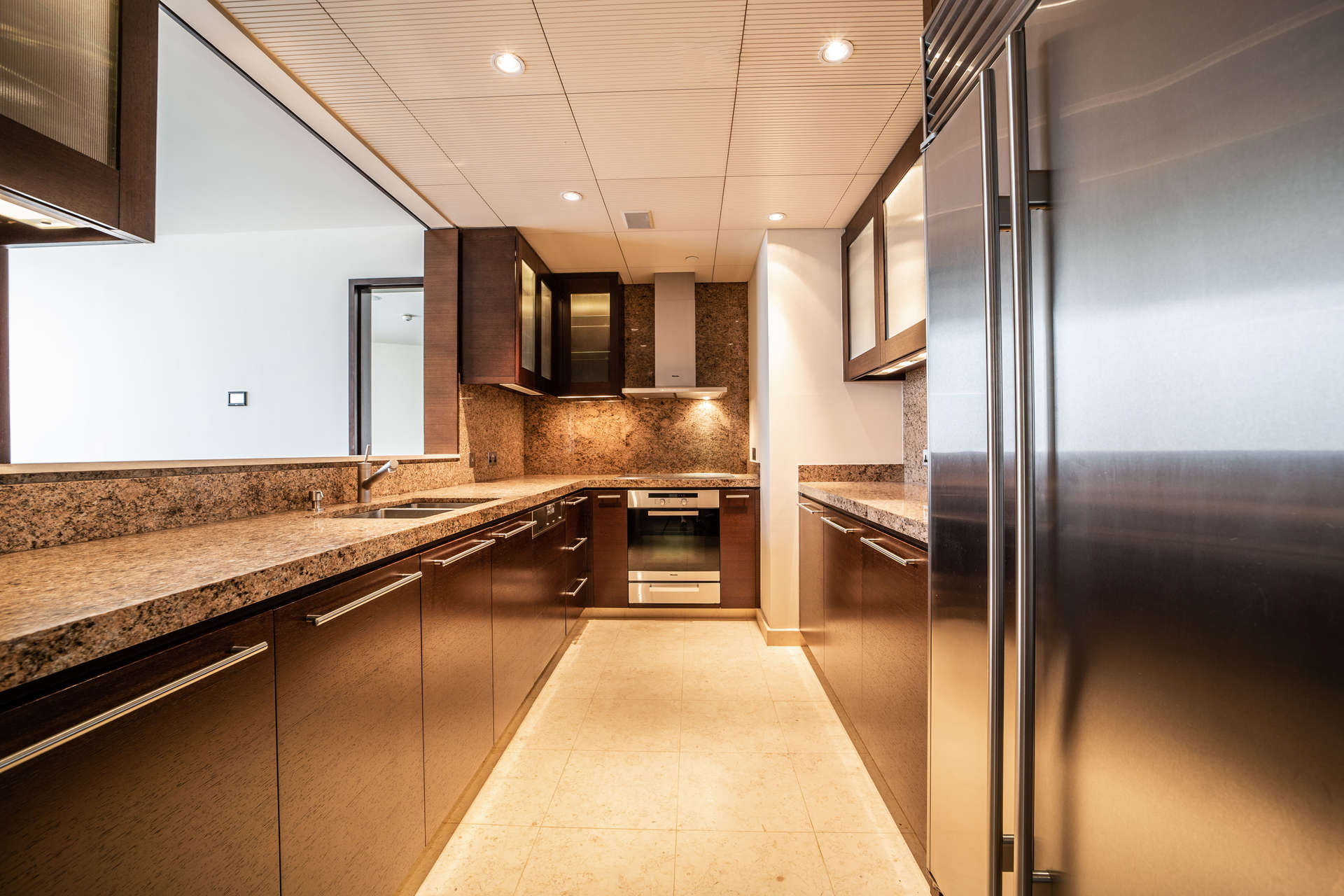 Modern kitchen in three-bedroom apartment, Burj Khalifa, Downtown Dubai, luxury countertops and appliances