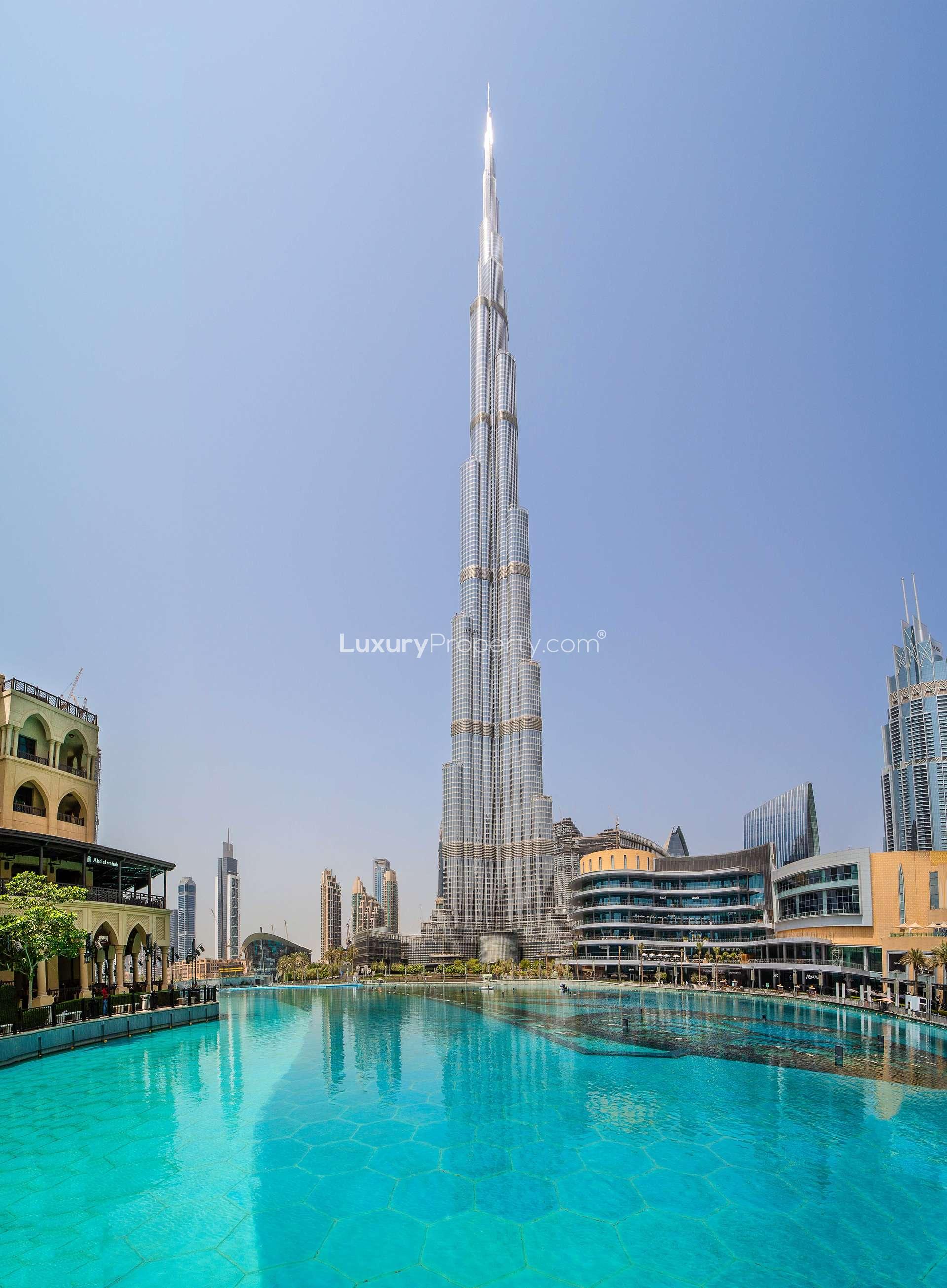 Spacious bedroom with wooden flooring in Burj Khalifa apartment, Downtown Dubai for rent