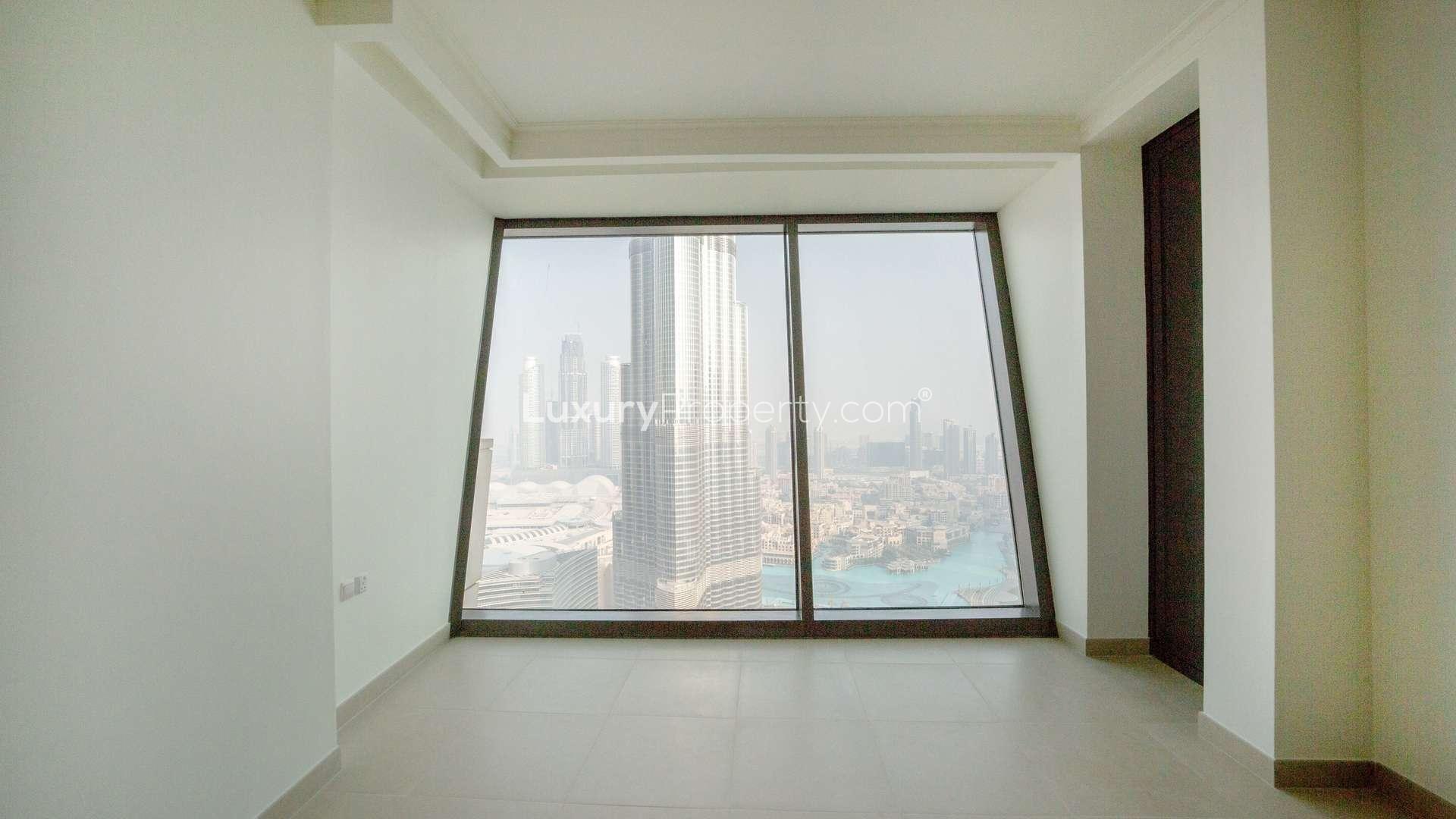 Apartment interior with Burj Khalifa view from window, Burj Vista, Downtown Dubai