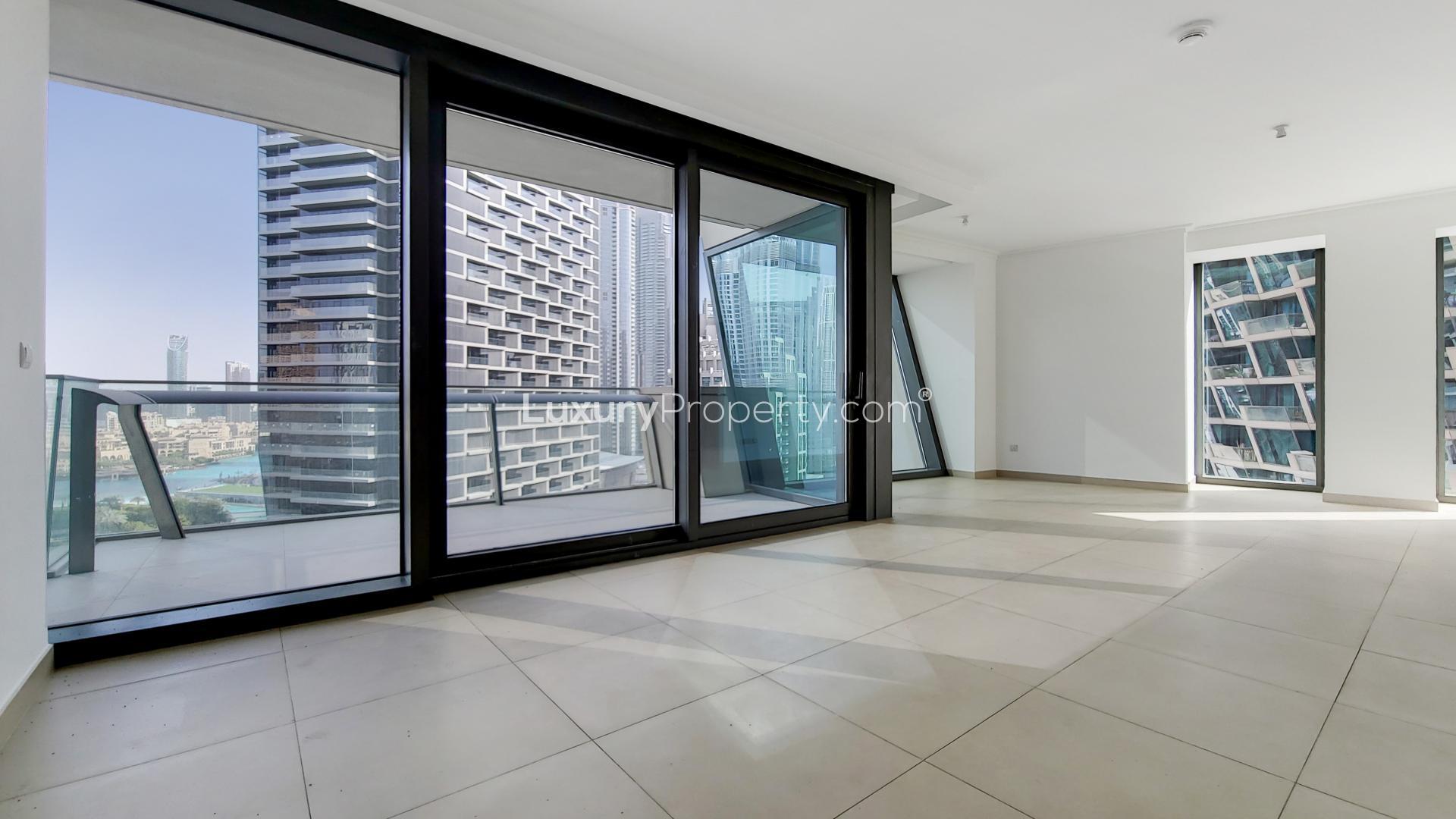 Balcony view of Burj Khalifa from Burj Vista apartment in Downtown Dubai for rent