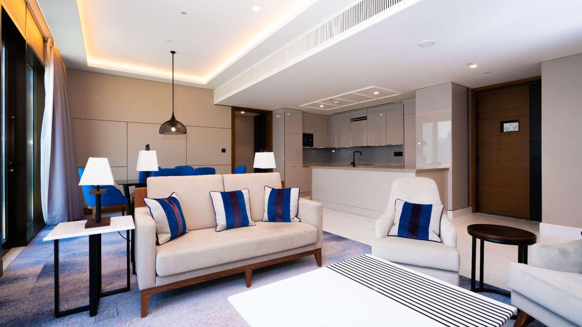 Modern living room with sea view in Bluewaters 2-bedroom apartment for rent, LP44511