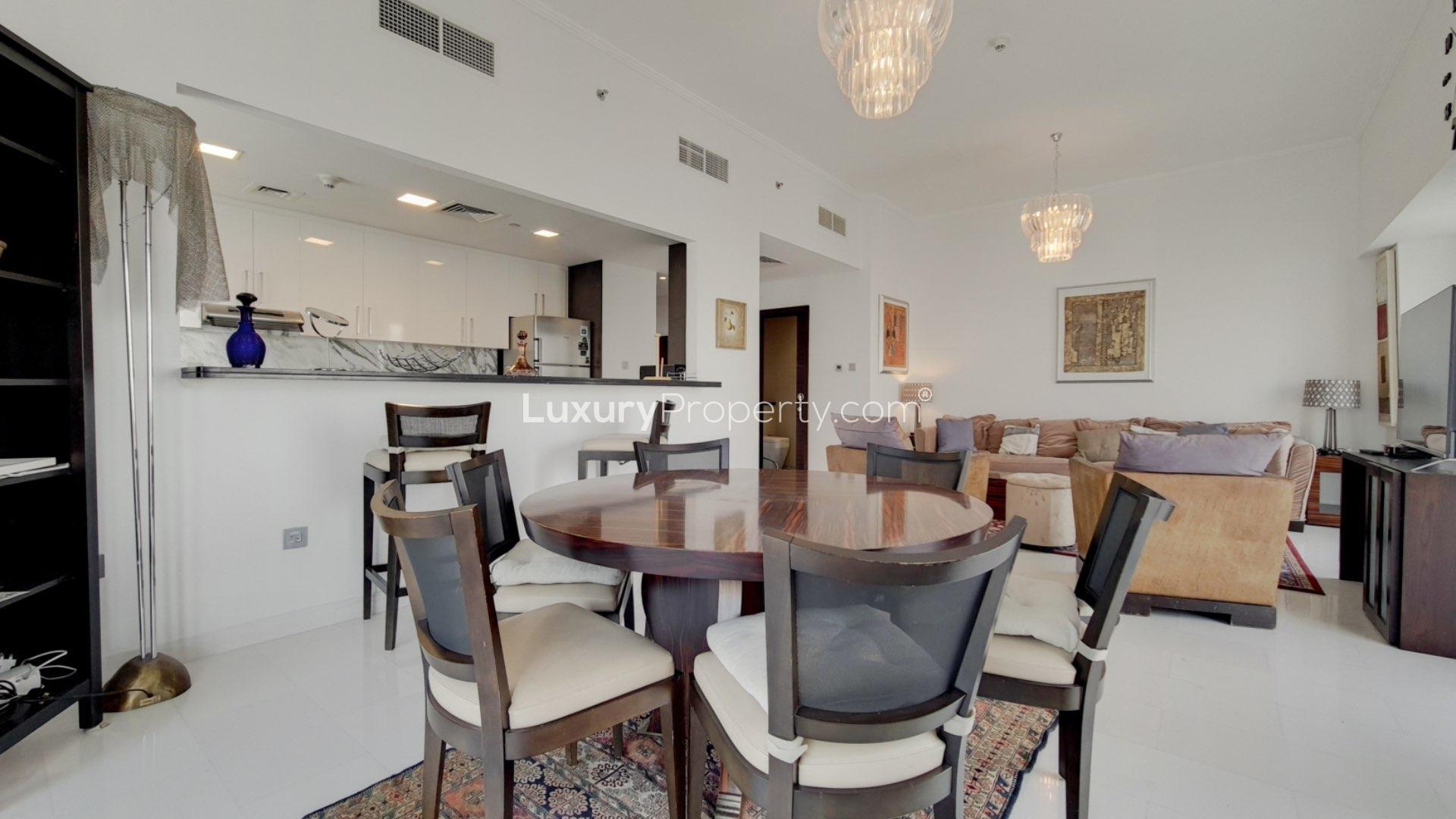 Dubai Marina waterfront view from luxury apartment in Cayan Tower, showcasing stunning coastal scenery