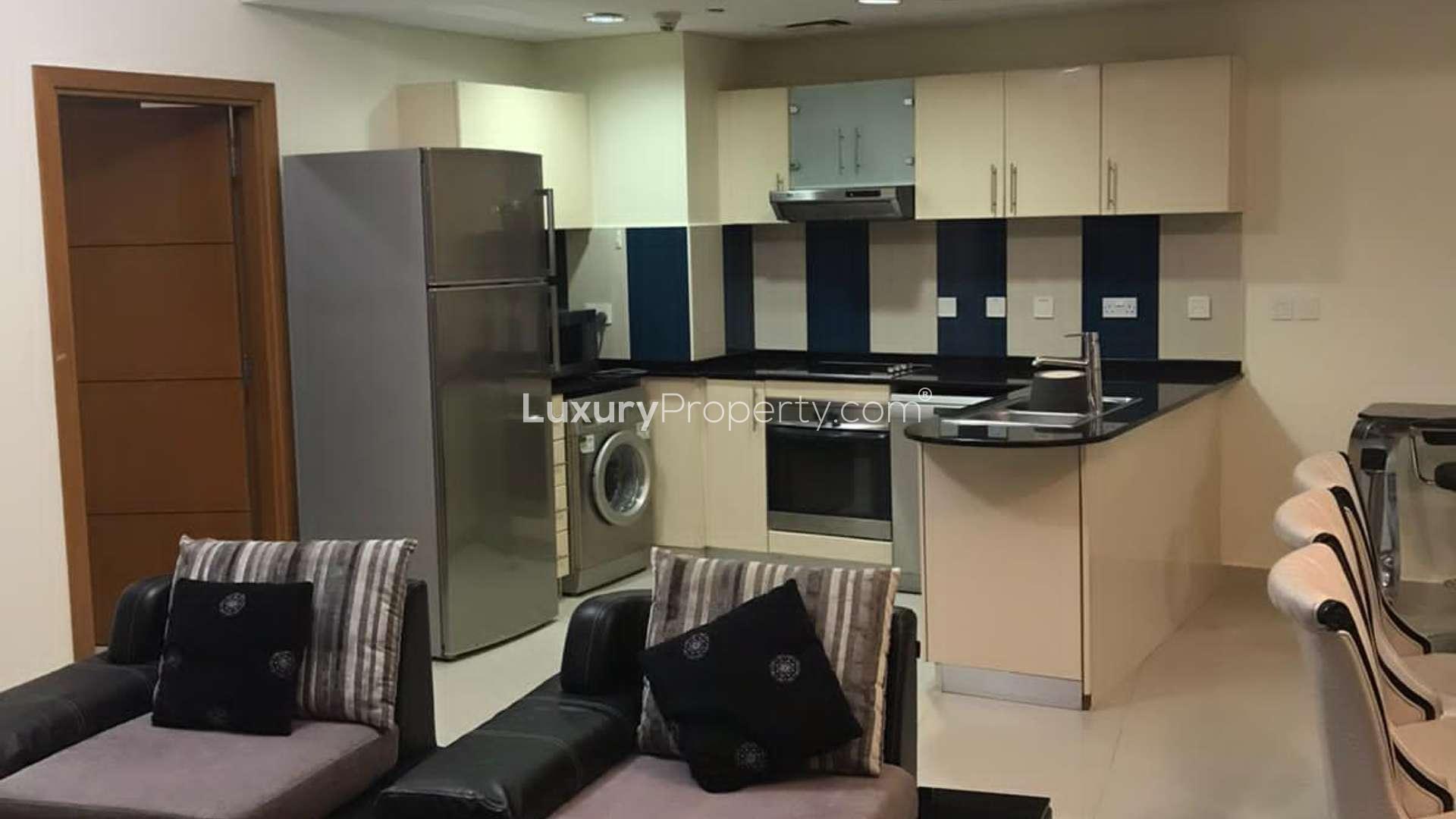 High floor apartment balcony with stunning sea views, Ocean Heights, Dubai Marina