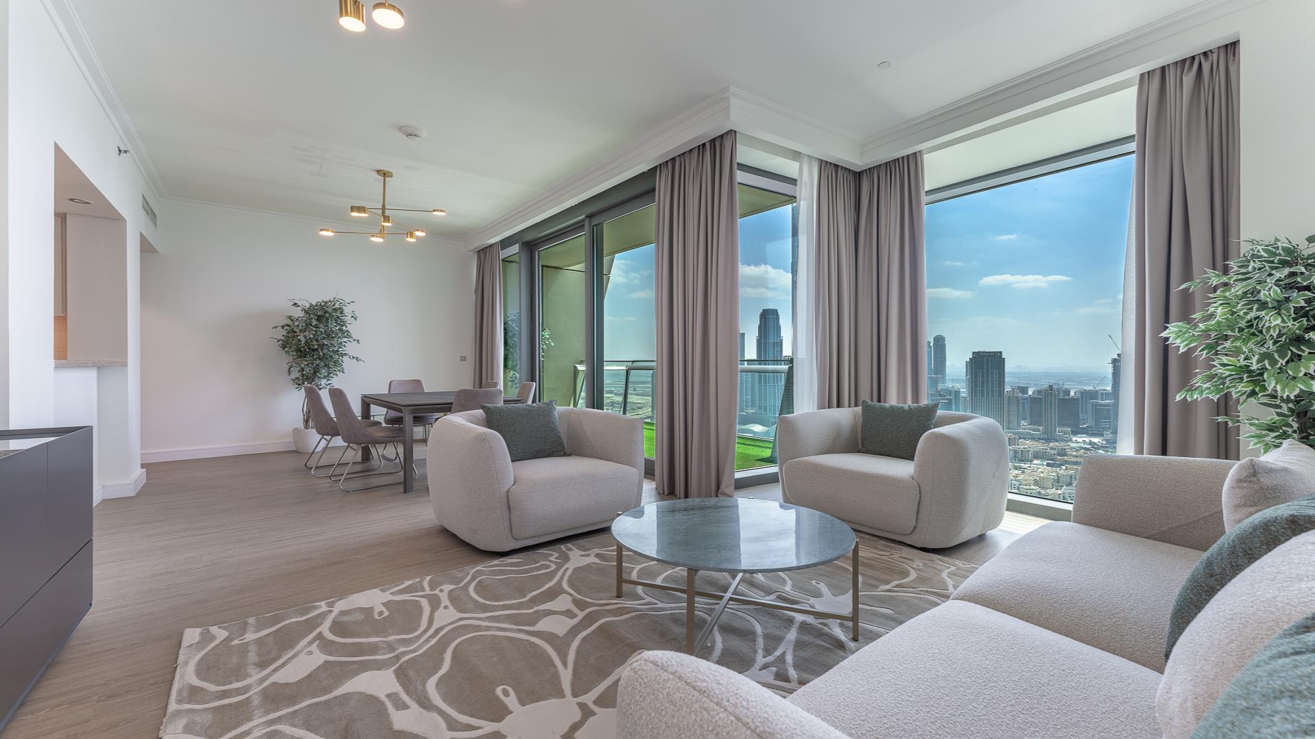 Furnished 3-bedroom apartment with Burj Khalifa views, modern interiors in Downtown Dubai