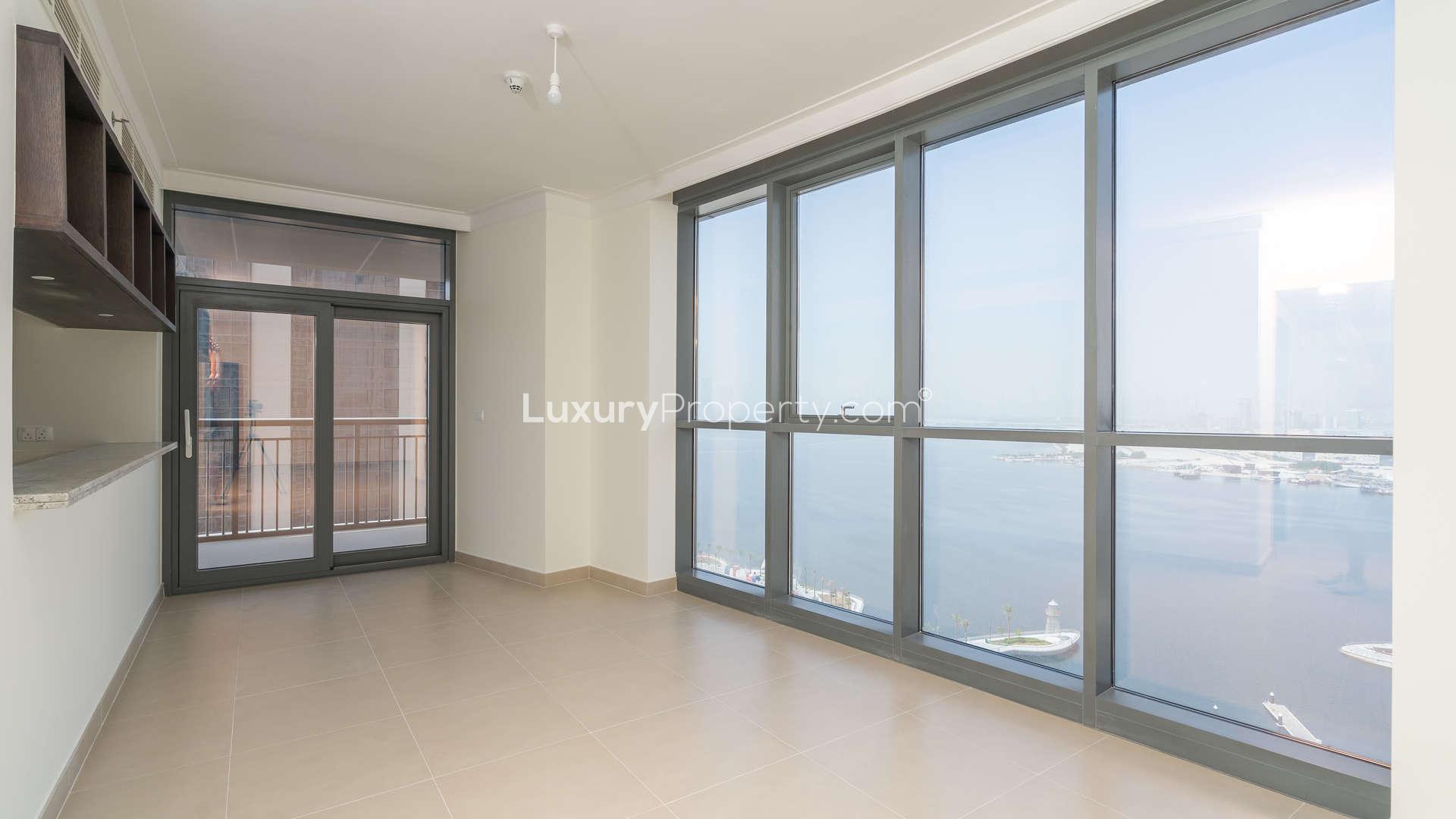 Spacious Dubai Creek Harbour apartment with waterfront view, large windows in Creek Beach community